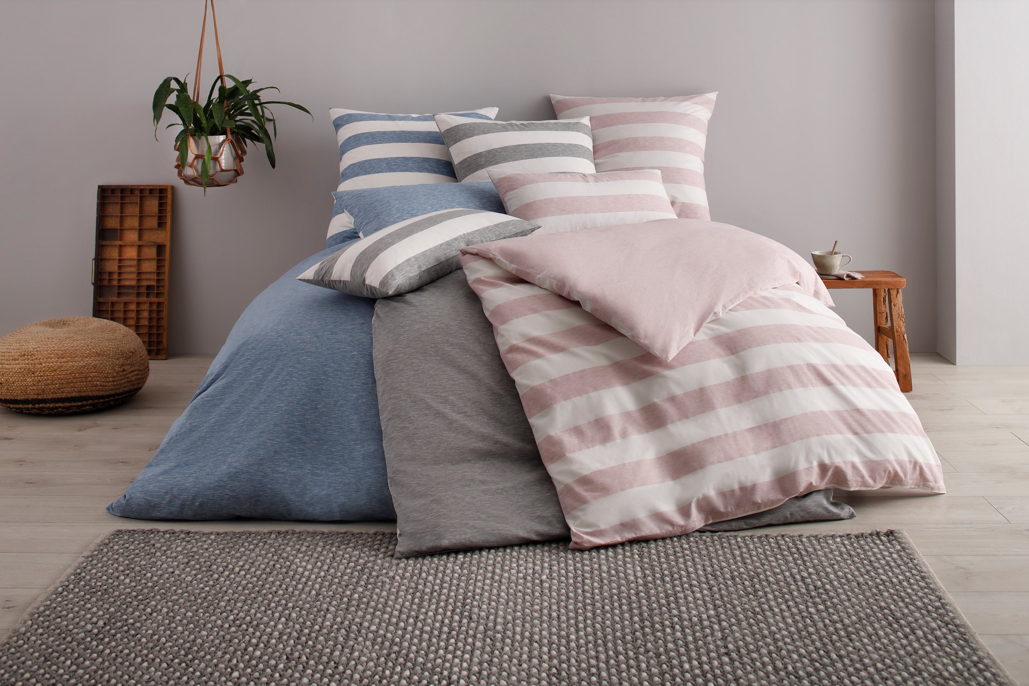 OTTO products Spannbettlaken Big Stripe in Gr. 90x200, 140x200 oder 180x200 cm, Jersey, Gummizug: rundum, (1 Stück), aus Bio-Baumwolle, für Matratzen bis 30 cm Höhe, Bettlaken