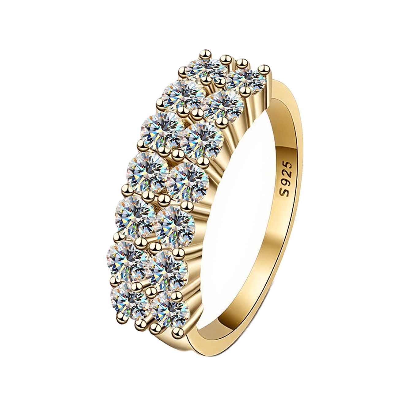 Runde Perlé Silberring Damen Ring mit Moissanit 925 Silber 18K vergoldet, 14 Steine je 0,1 Ct, Verlobungsring, GRA Zertifikat, Echtschmuck