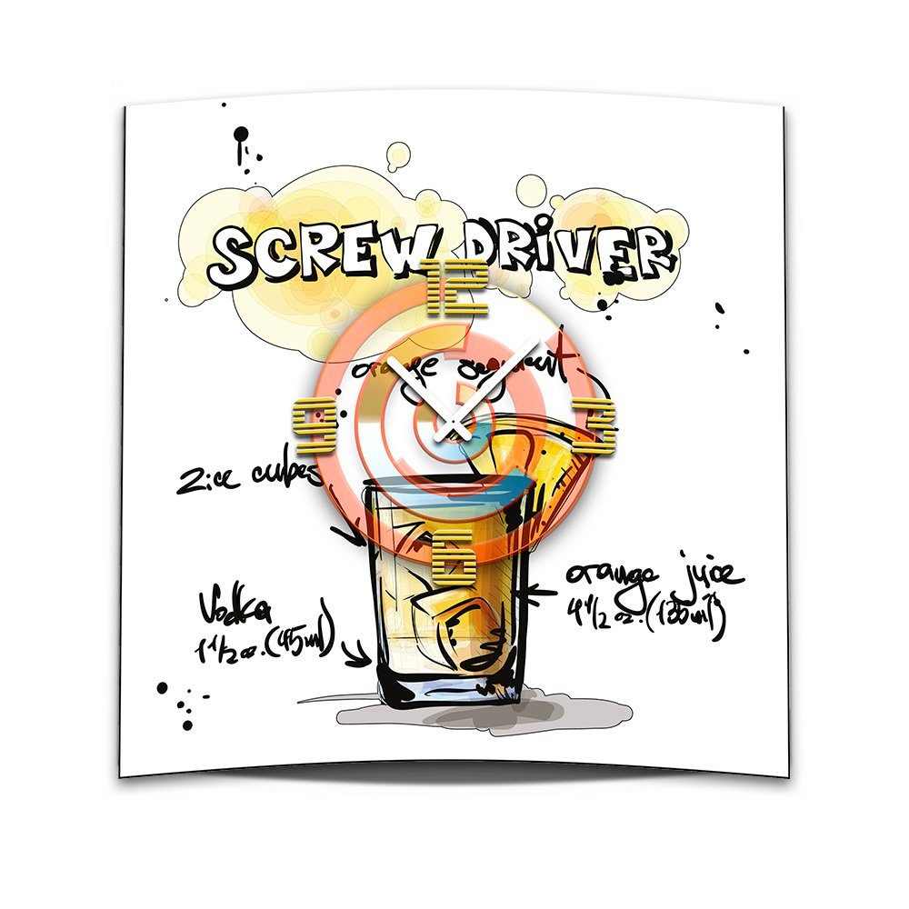 dixtime Wanduhr Wanduhr XXL 3D Optik Dixtime Cocktail Screwdriver 50x50 cm leises (Einzigartige 3D-Optik aus 4mm Alu-Dibond)