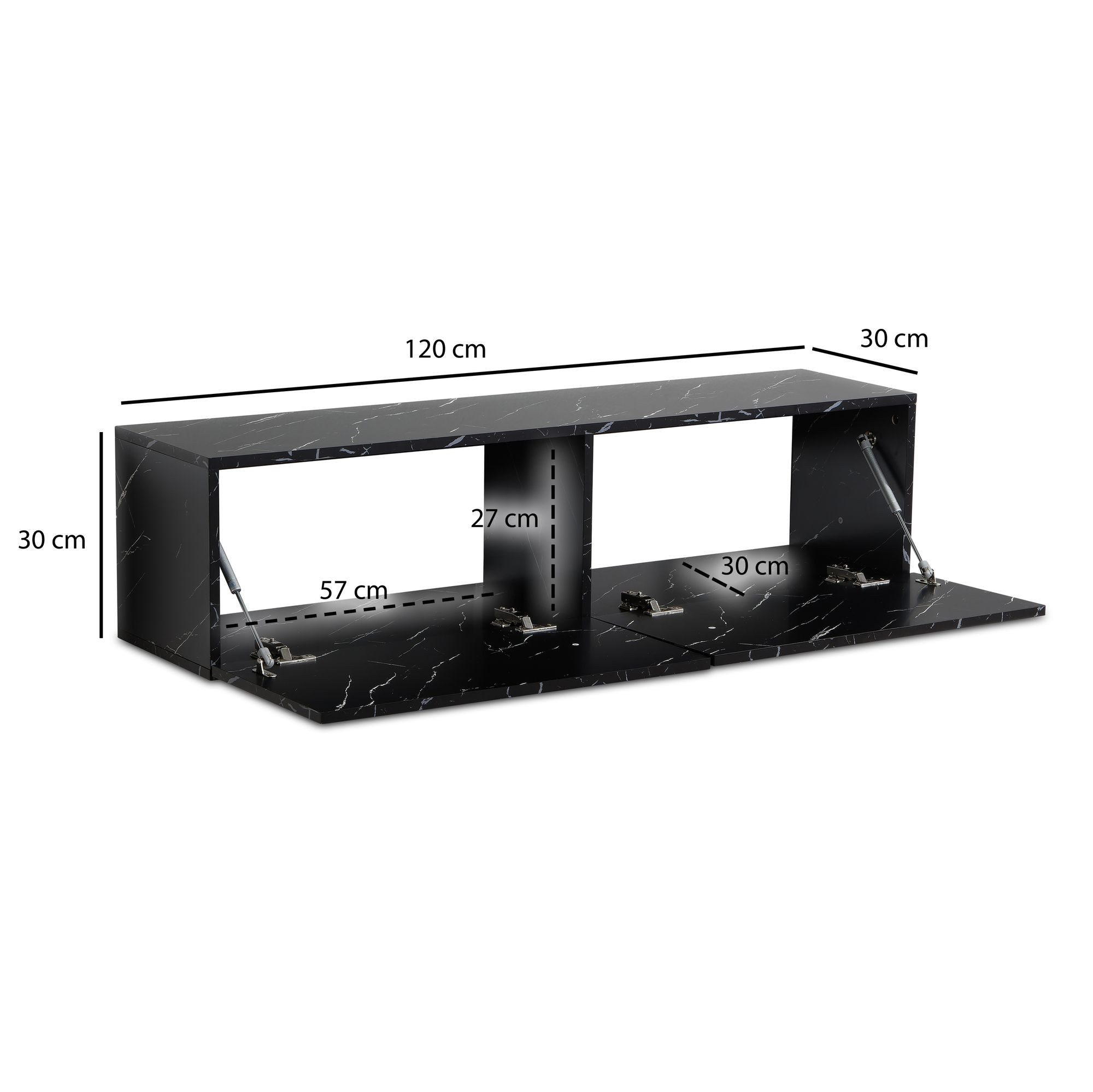 FINEBUY Lowboard FB58626 TV Schrank Hängend 120 cm Marmor-Optik TV-Kommode Klapptür (Marmor-Optik Schwarz 120x30x30 cm mit zwei Türen), TV-Kommode Hoch, TV-Schrank Modern, Fernsehtisch