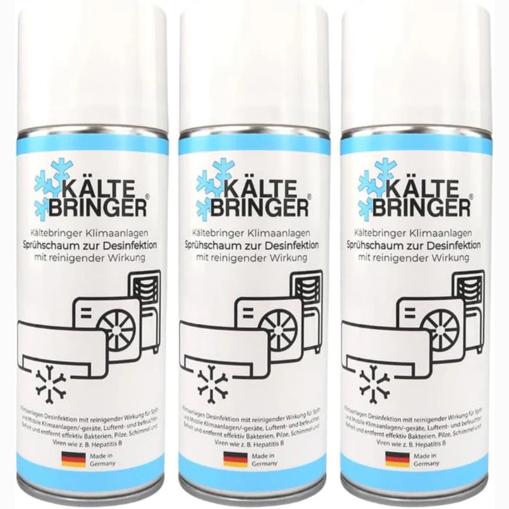 Kältebringer Klimaanlagen Reiniger und Desinfektionsschaum KRKR Reinigungsspray (3-St. Klimaanlagen Desinfektion, 400ml)