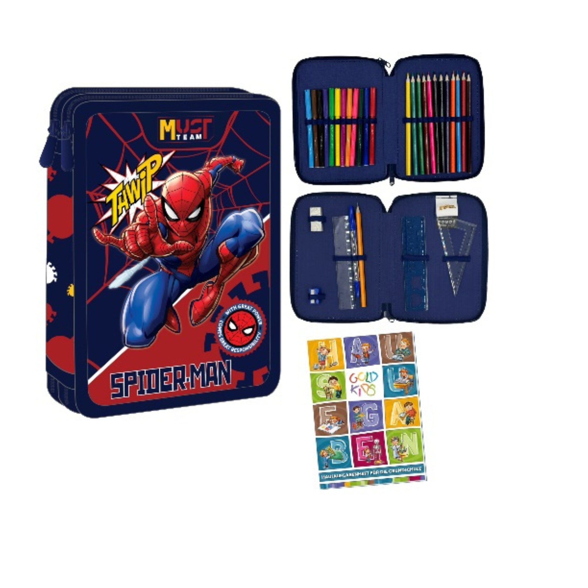 GOLDKIDS Federmäppchen 2 Fächer - Mäppchen für Jungen und Mädchen -, (Federmappe 2-Fach Federtasche, Gefüllte Schüleretui), Schulmäppchen und Hausaufgabenheft