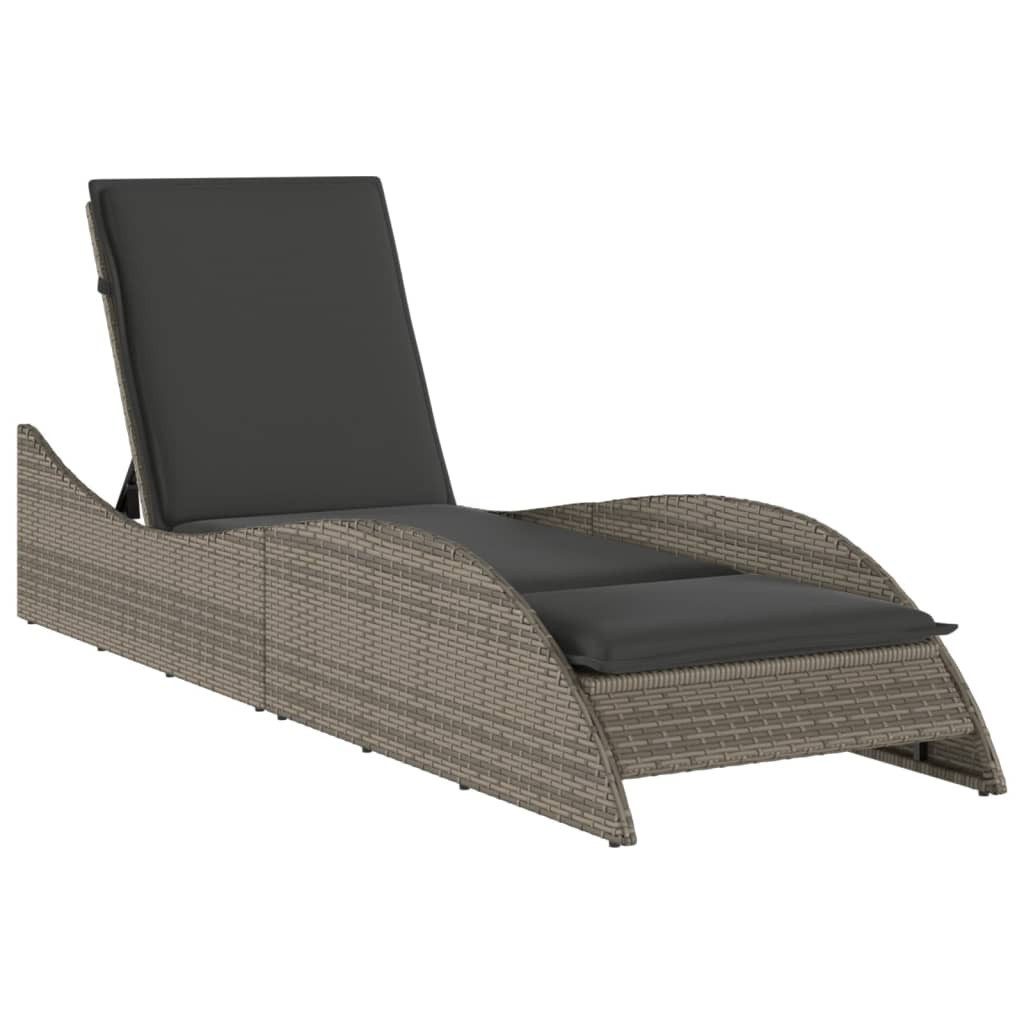 vidaXL Gartenliege Sonnenliege mit Auflage Grau 60x205x73 cm Poly Rattan, 1 St.