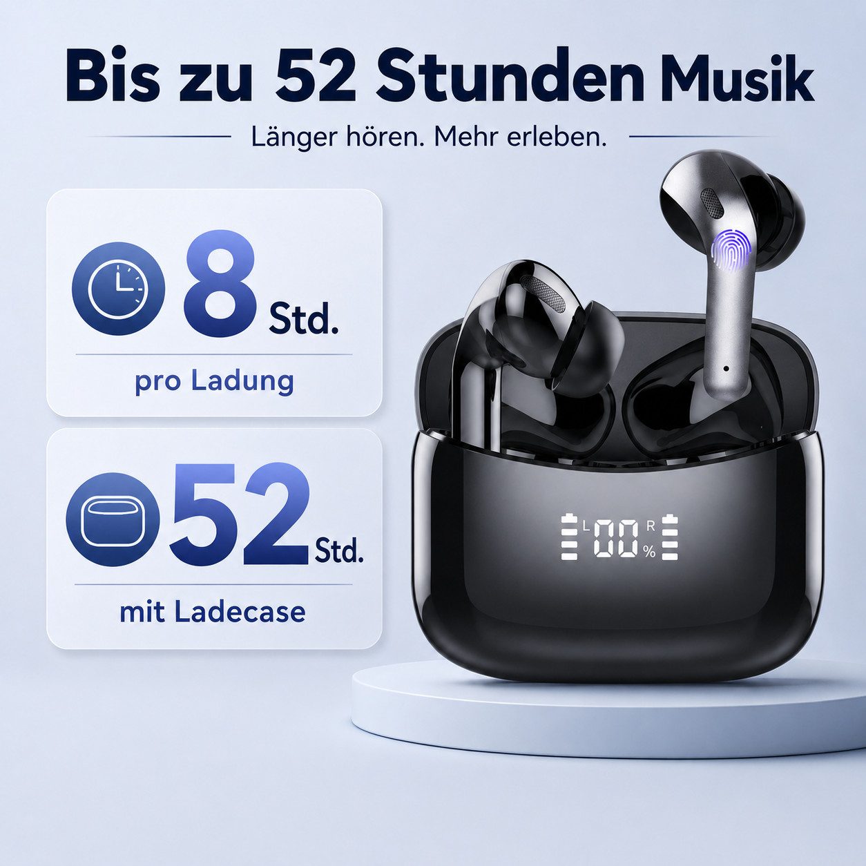 Futicare Bluetooth 5.4 mit Mikrofon, kabellose In-Ear-Kopfhörer (mit ENC-Anrufen, LED-Ladecase, 52h Akku, IPX7, USB-C, Touch-Steuerung, für Samsung A56/A16,S25/S26, Sport, iPhone, Android, Tablet & Laptop)