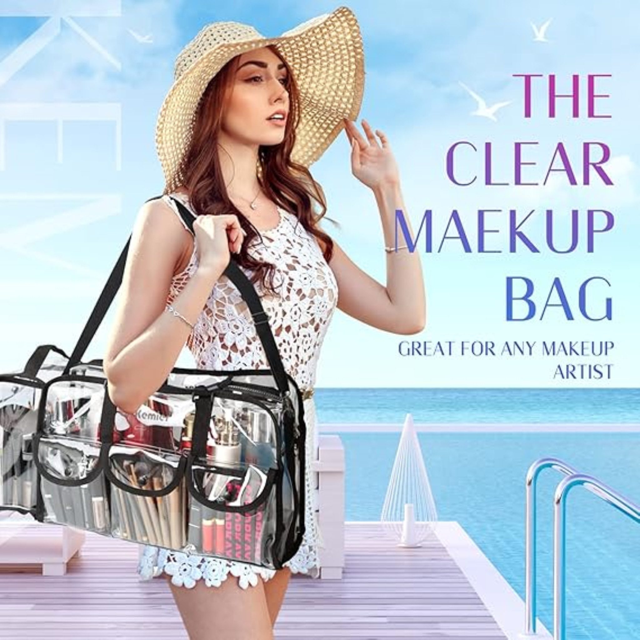 LA CUTE Kosmetiktasche Make-up-Tasche, transparent, mit Außentaschen und Schultergurt (Komplettes Kosmetik-Organizer-Set mit vielseitigen Fächern., Transparente Make-up-Tasche mit 6 Außentaschen und Schultergurt), Transparente Make-up-Tasche 6 Außentaschen, wetterfest & langlebig.