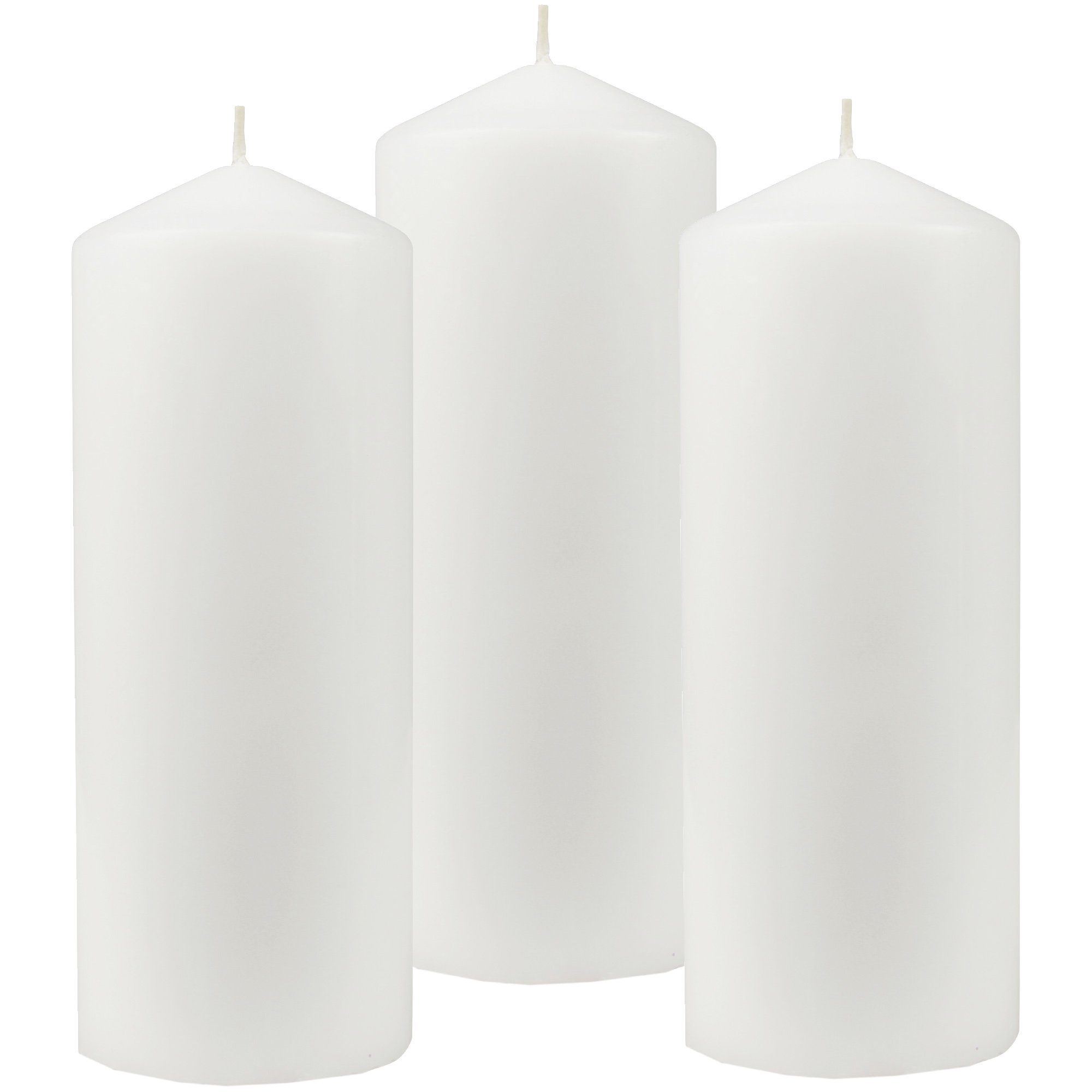 HS Candle Stumpenkerze Blockkerze (3-tlg), Wachskerzen Ø6cm x 13,5cm - Kerze in vielen Farben Weiß