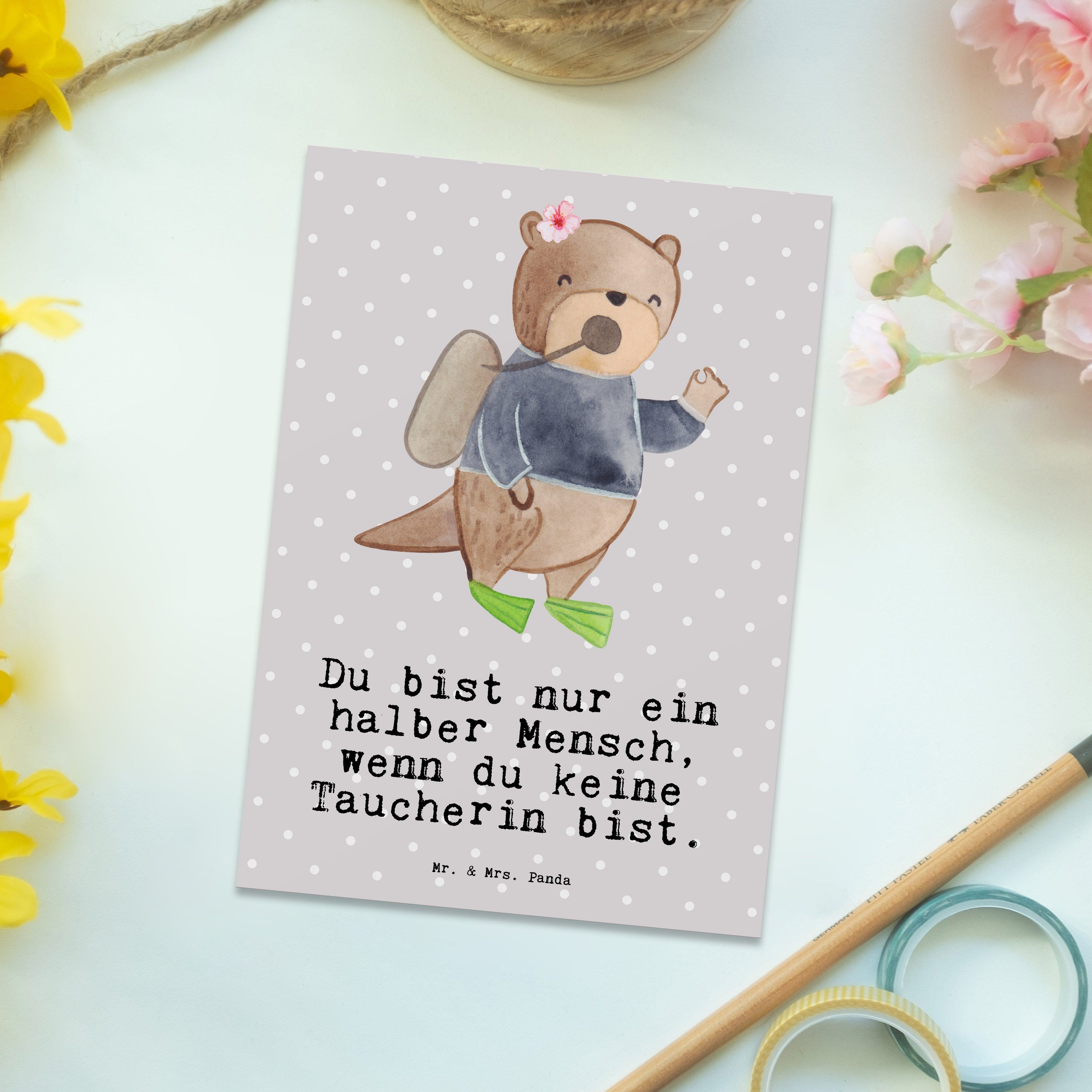 & Grau Geschenk, Panda - Geschenkkart mit Mr. Postkarte Herz Mrs. Pastell - Taucherin Grußkarte,