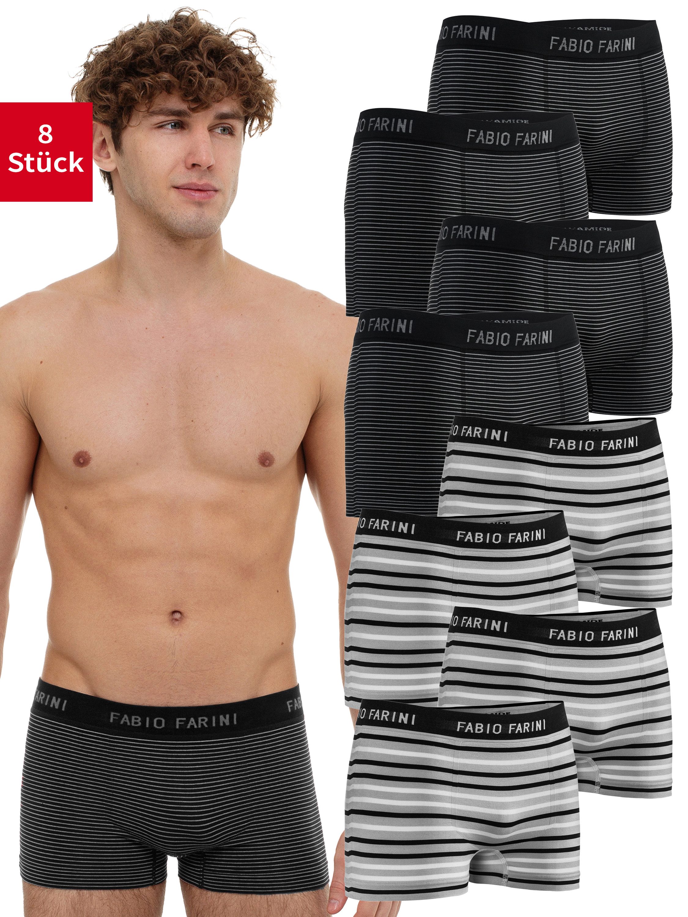 Fabio Farini Boxershorts Herren Unterhosen - Männer Retroshorts aus weicher Microfaser (8-St) im sportlichen Look mit Logoschriftzug