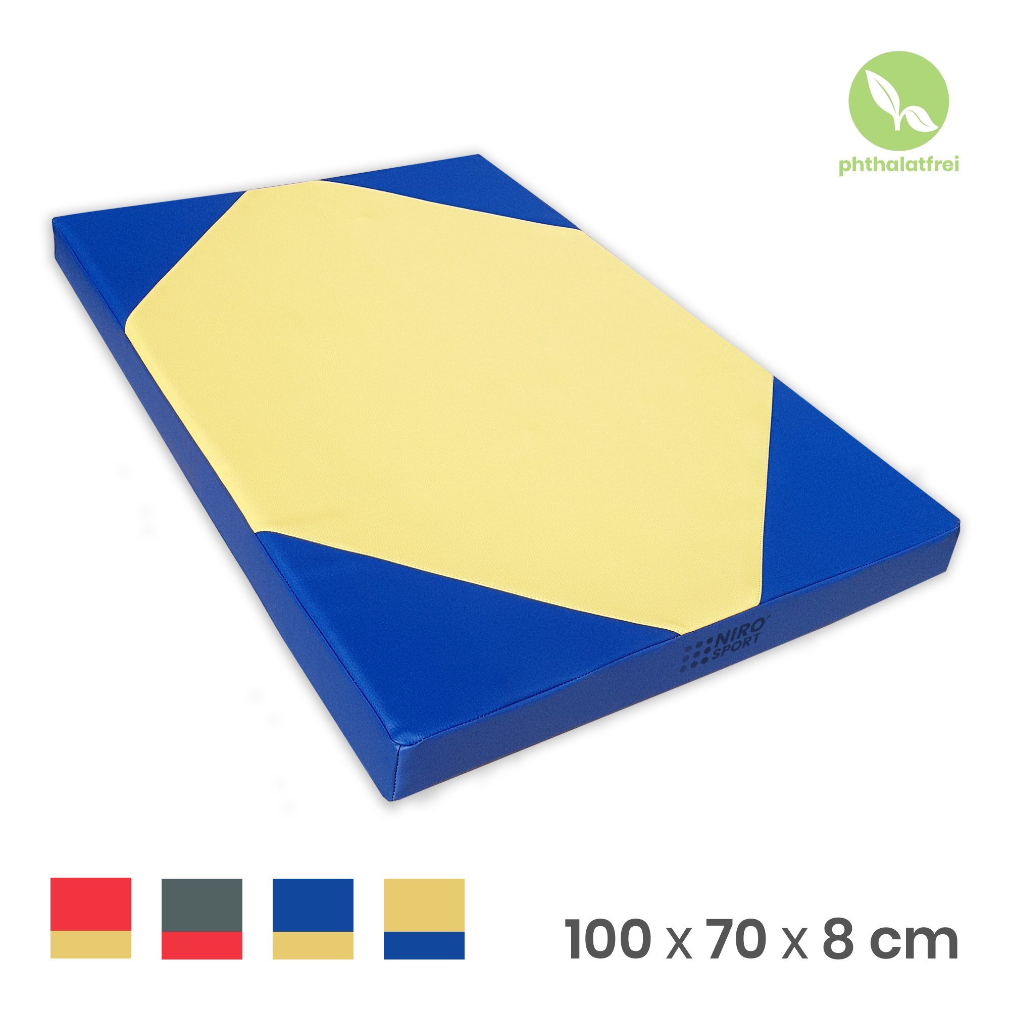 NiroSport Turnmatte Gymnastikmatte Turnmatte 100 x 70 x 8 cm Weichbodenmatte Schutzmatte (einzeln, 1er-Pack), Made-in-Germany