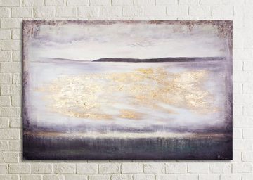 YS-Art Gemälde Geräumig, Landschaft, Leinwand Bild Handgemalt Meer Strand Wasser Gold