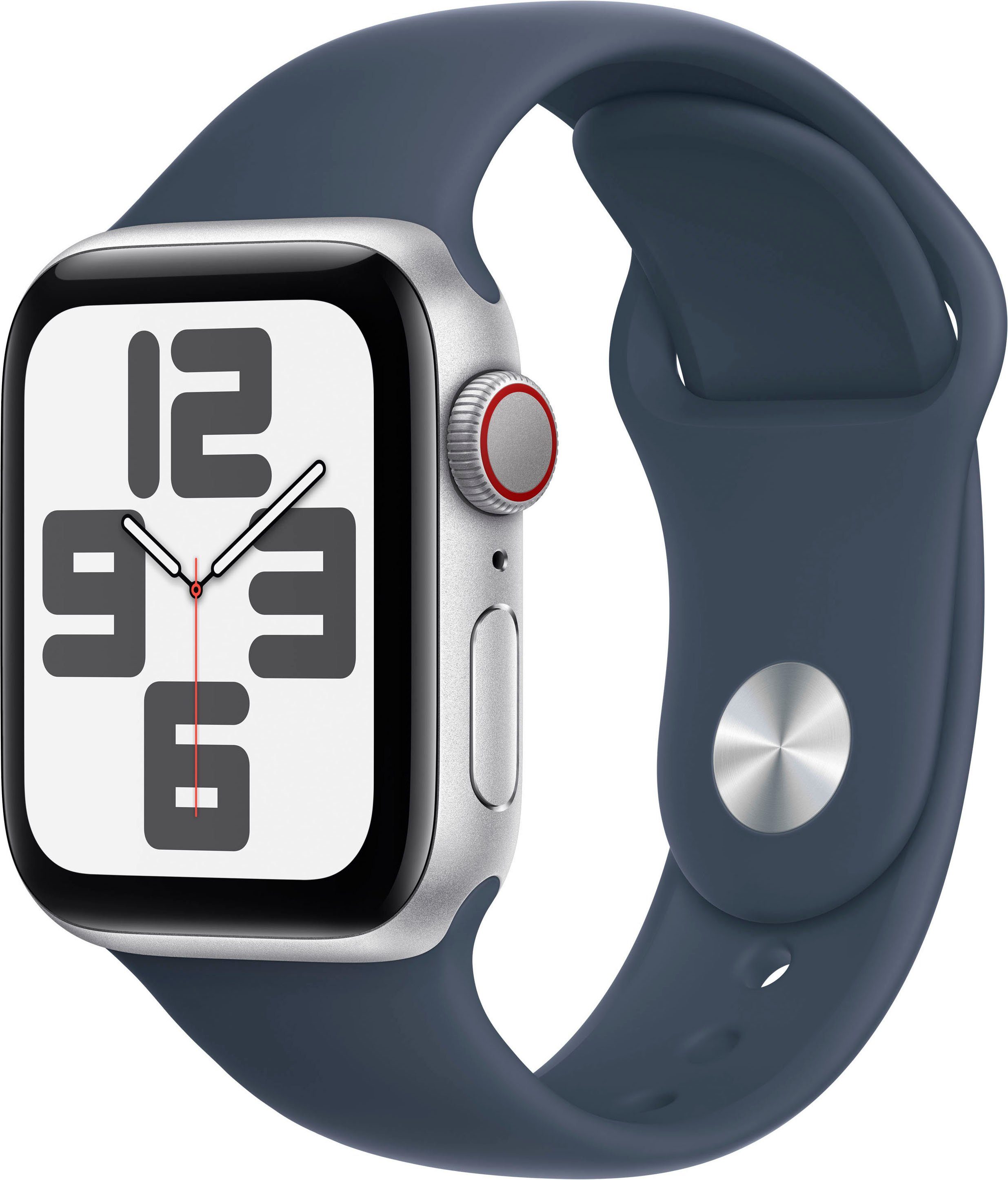 Apple Watch SE GPS 40 mm Aluminium + Cellular S/M Smartwatch (4 cm/1,57 Zoll, Watch OS 10), Sport Band blau | storm/blue | Apple Watch