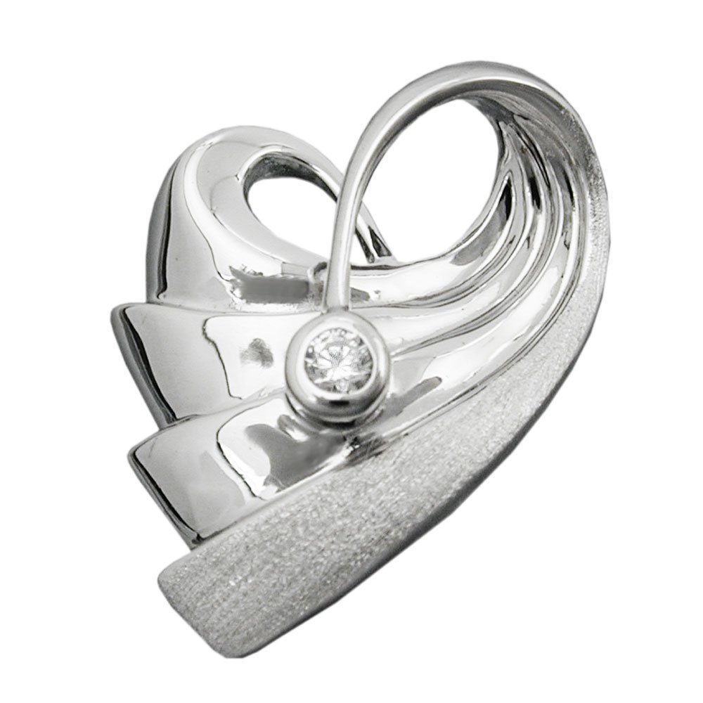 Kettenanhänger Anhänger Herz, Zirkonia, 925 Silber matt-glänzend