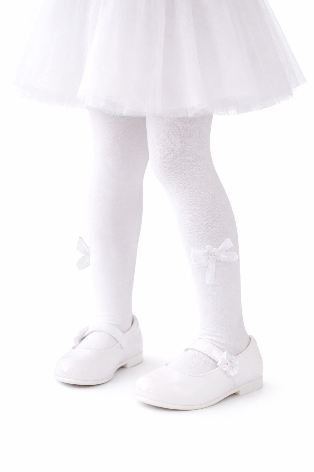 La Bortini Strumpfhose Strumpfhose Weiß mit Schleife Baby Kinder Strumpfhosen für Taufe Fest – Bild 2 von 4
