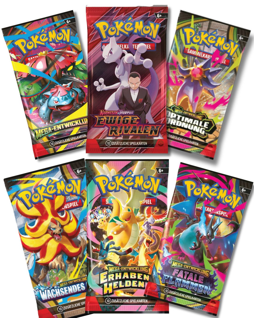 The Pokémon Company Sammelkarte Deutsche Pokemon Karten Booster Auswahl Erhabene Helden und co, Mega Entwicklungen, Reisegefährten & Stürmische Funken