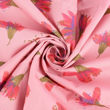 Rico Design Stoff Rico Design Baumwollstoff Aquarellblüten rosa bunt 50x140cm