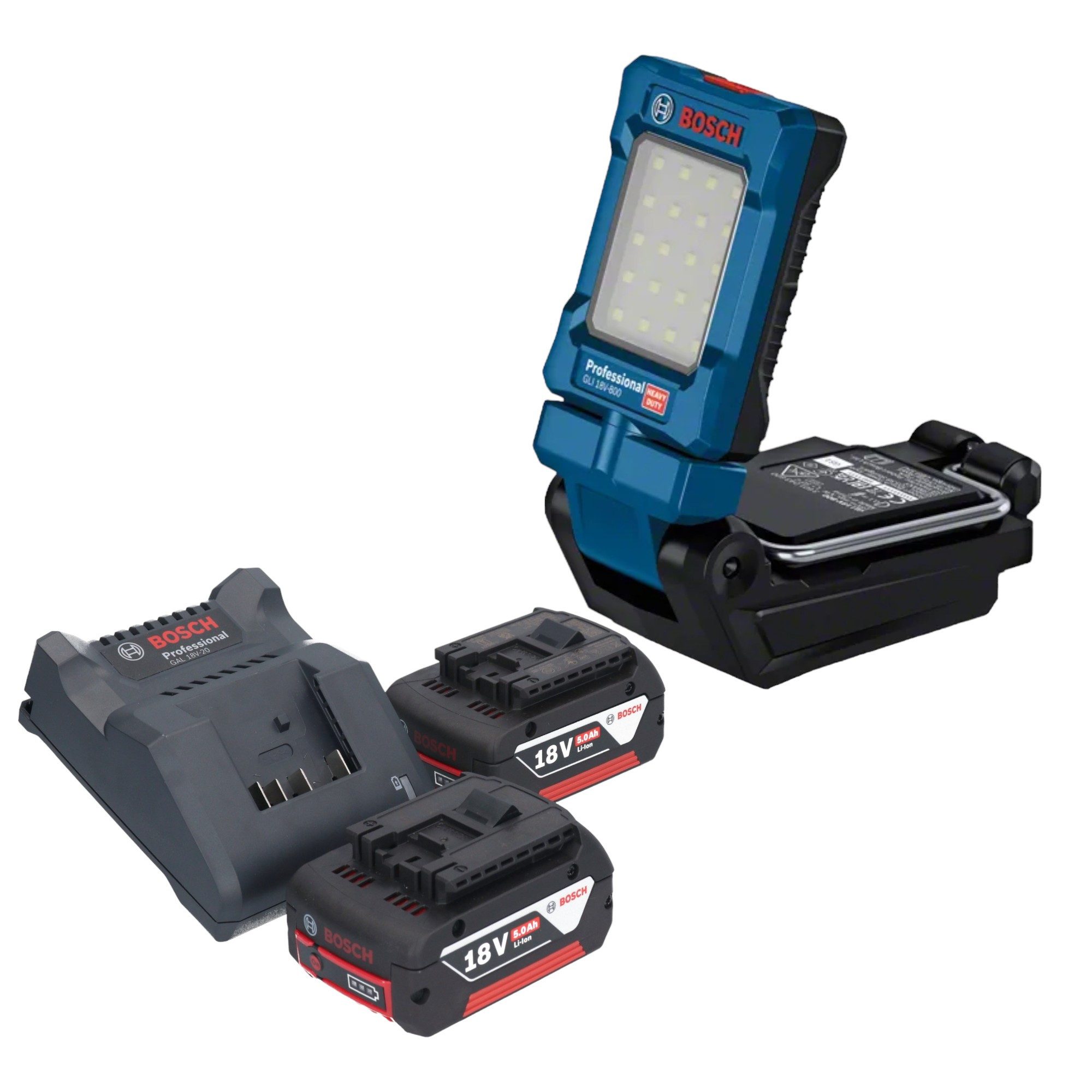 Bosch Professional Baustrahler GLI 18V-800 Professional 18 V 800 lm + 2x Akku 5,0 Ah + Ladegerät