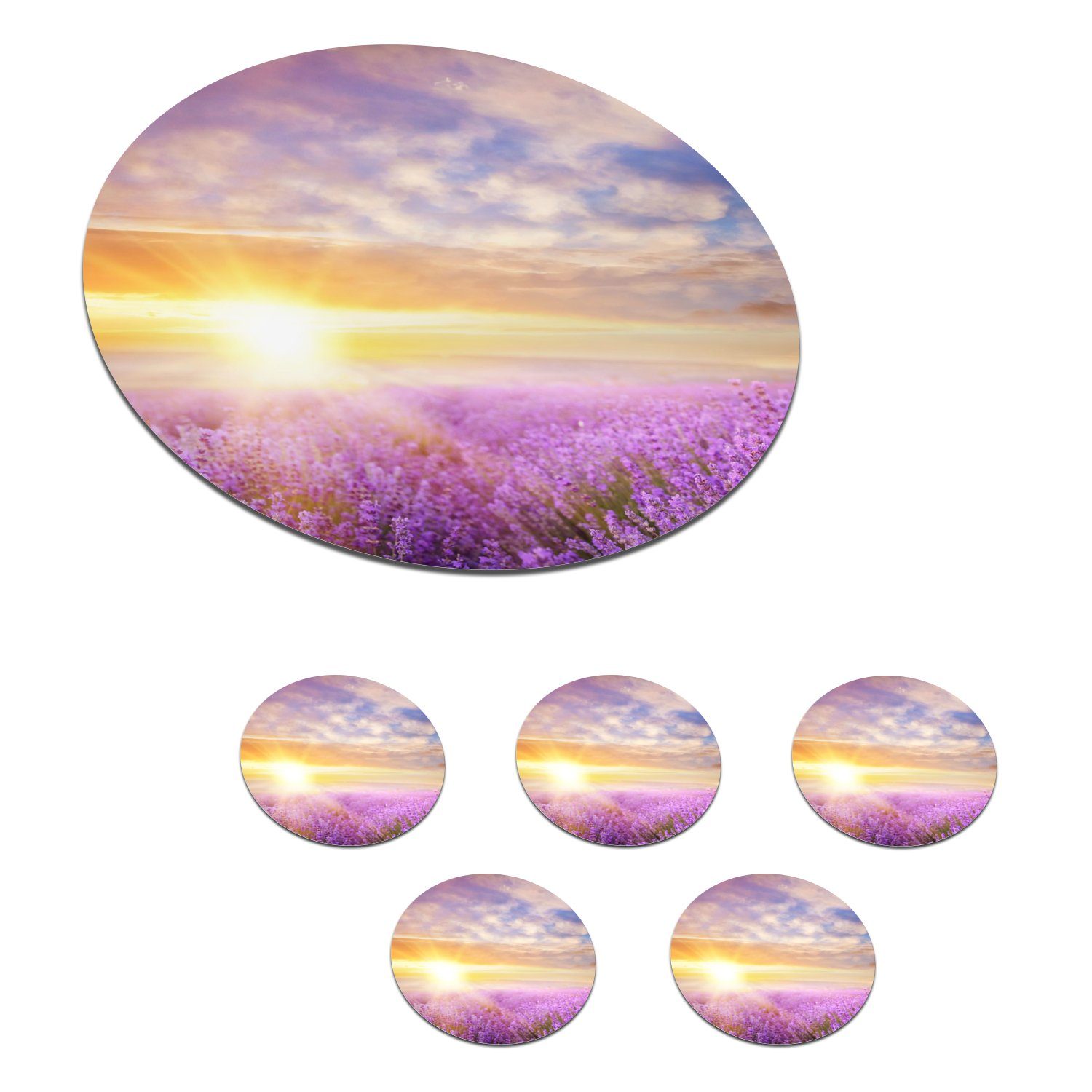 MuchoWow Glasuntersetzer Lavendel - Sonne - Himmel - Natur, Zubehör für Gläser, 6-tlg., Getränkeuntersetzer, Tassenuntersetzer, Korkuntersetzer, Tasse, Becher