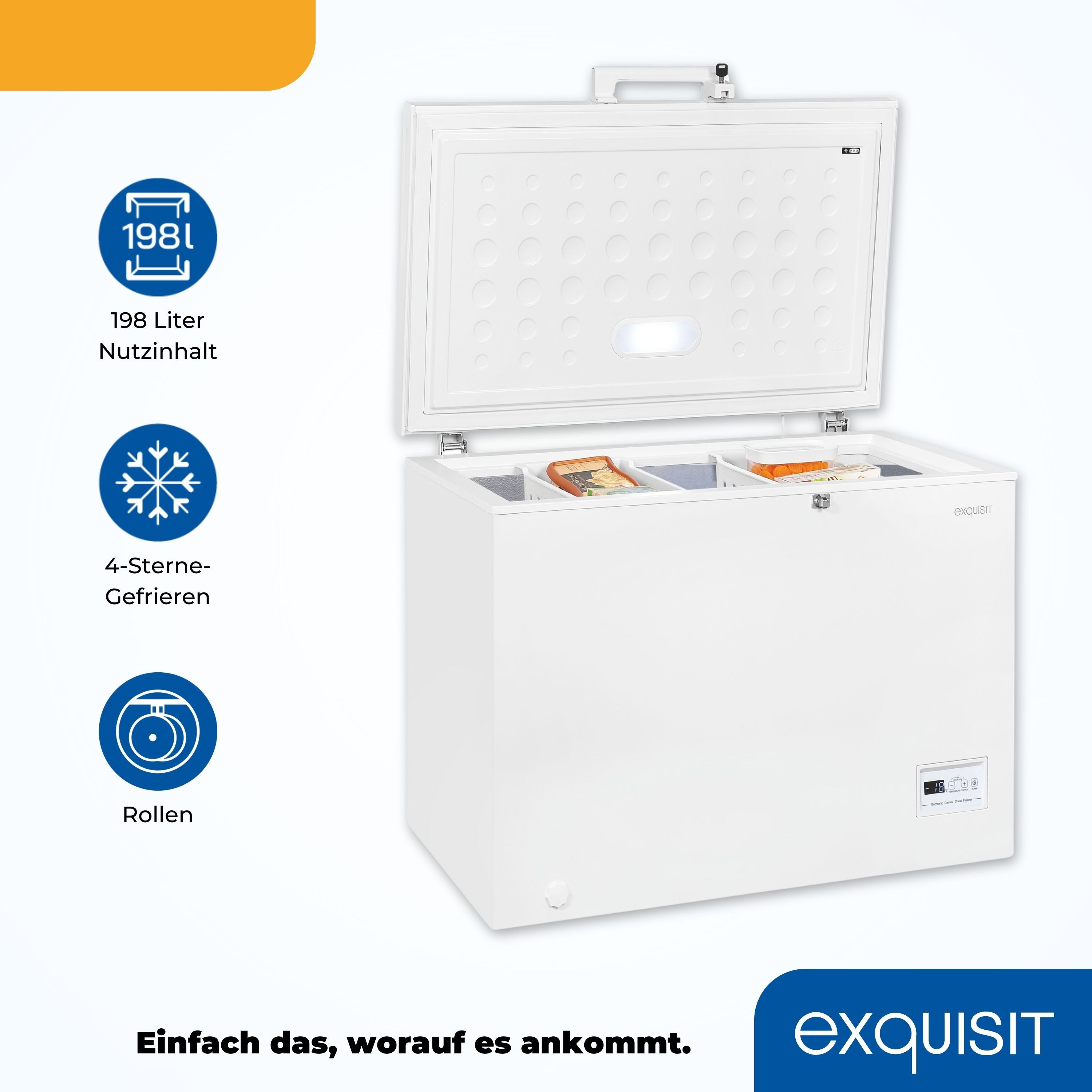 exquisit Gefriertruhe GT200-HE-041C, 102,6 cm breit, 198 l, 4*-Gefriertruhe mit Griff & Türschloss – leicht zu öffnen – Bild 5 von 5