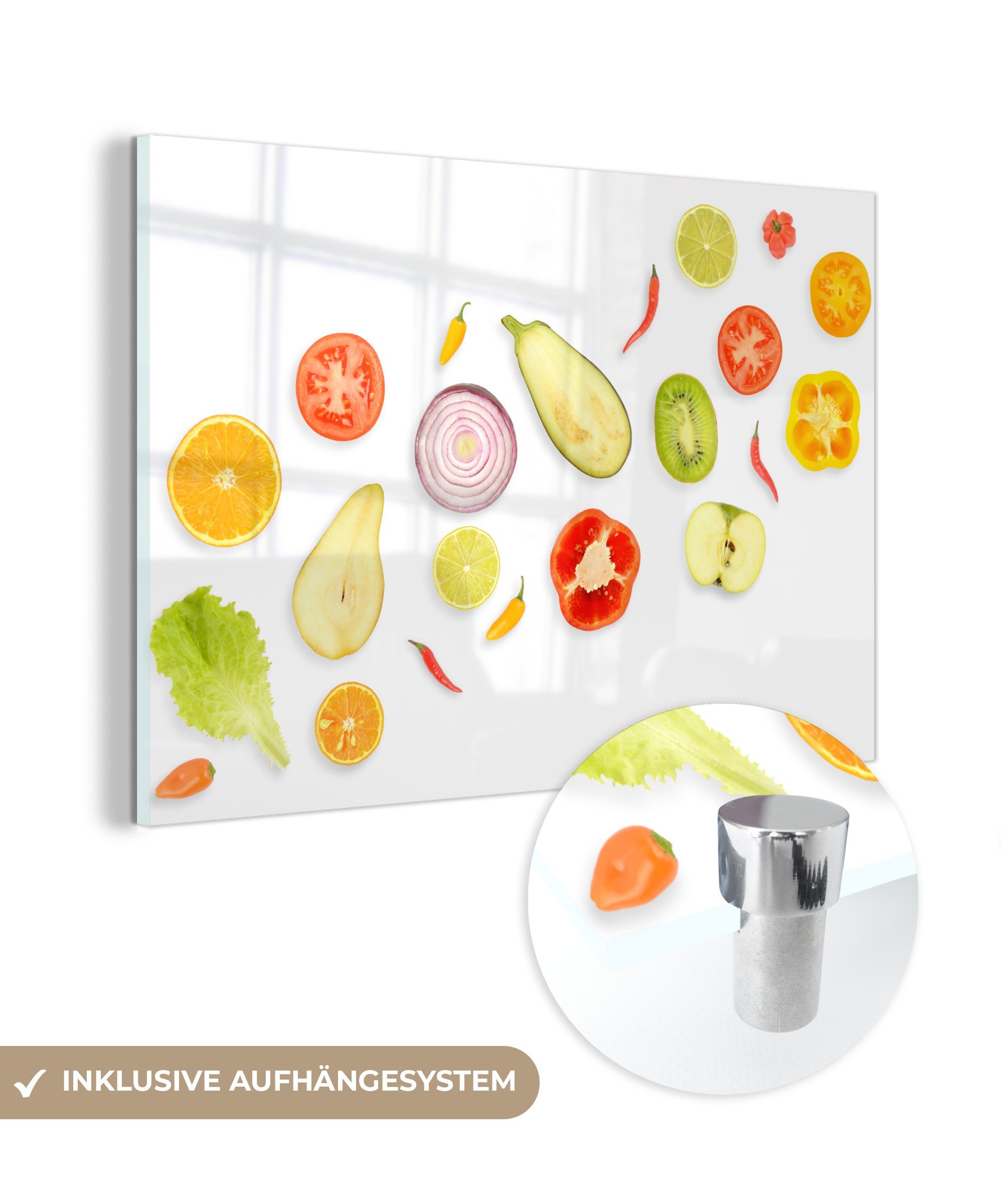 Apfel Glas - auf Acrylglasbild - St), Bilder - Kopfsalat MuchoWow Glasbilder Weiß, Foto Glas - Wanddekoration - Wandbild (1 auf