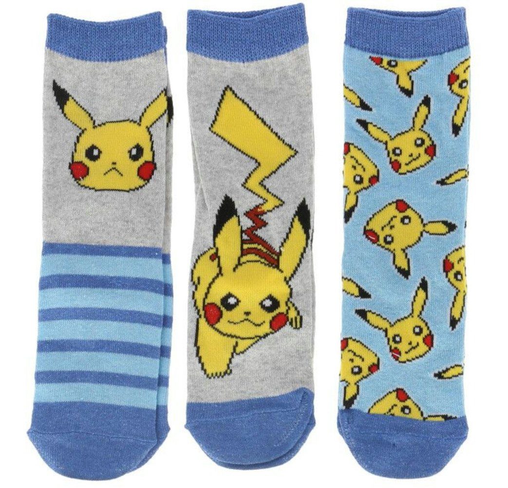 POKÉMON Socken Pikachu Kinder lange Jungen Socken Strümpfe 3er Pack (3-Paar)
