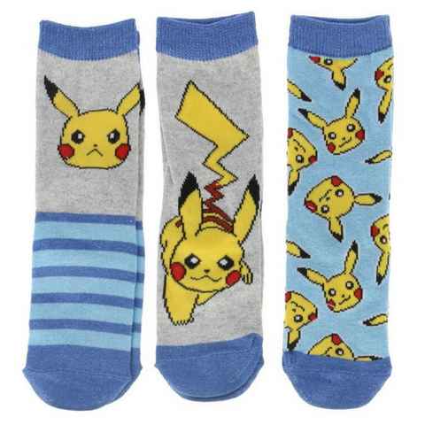 POKÉMON Socken Pikachu Kinder lange Jungen Socken Strümpfe 3er Pack (3-Paar)