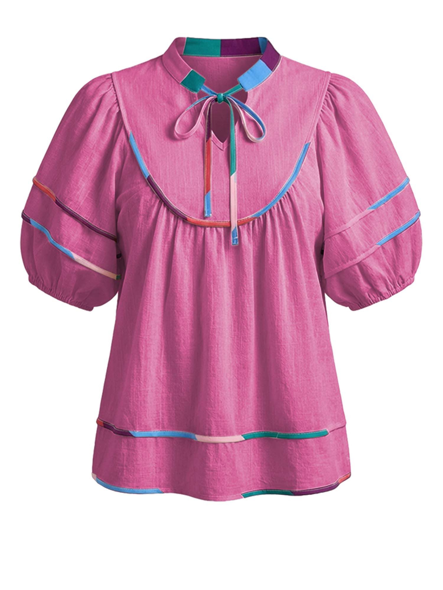 Imily Bela Blusentop Damen Bluse mit Puffärmeln und V-Ausschnitt (Packung, 1-tlg., 1per-Pack) mit Kordelzügen – Bild 5 von 5