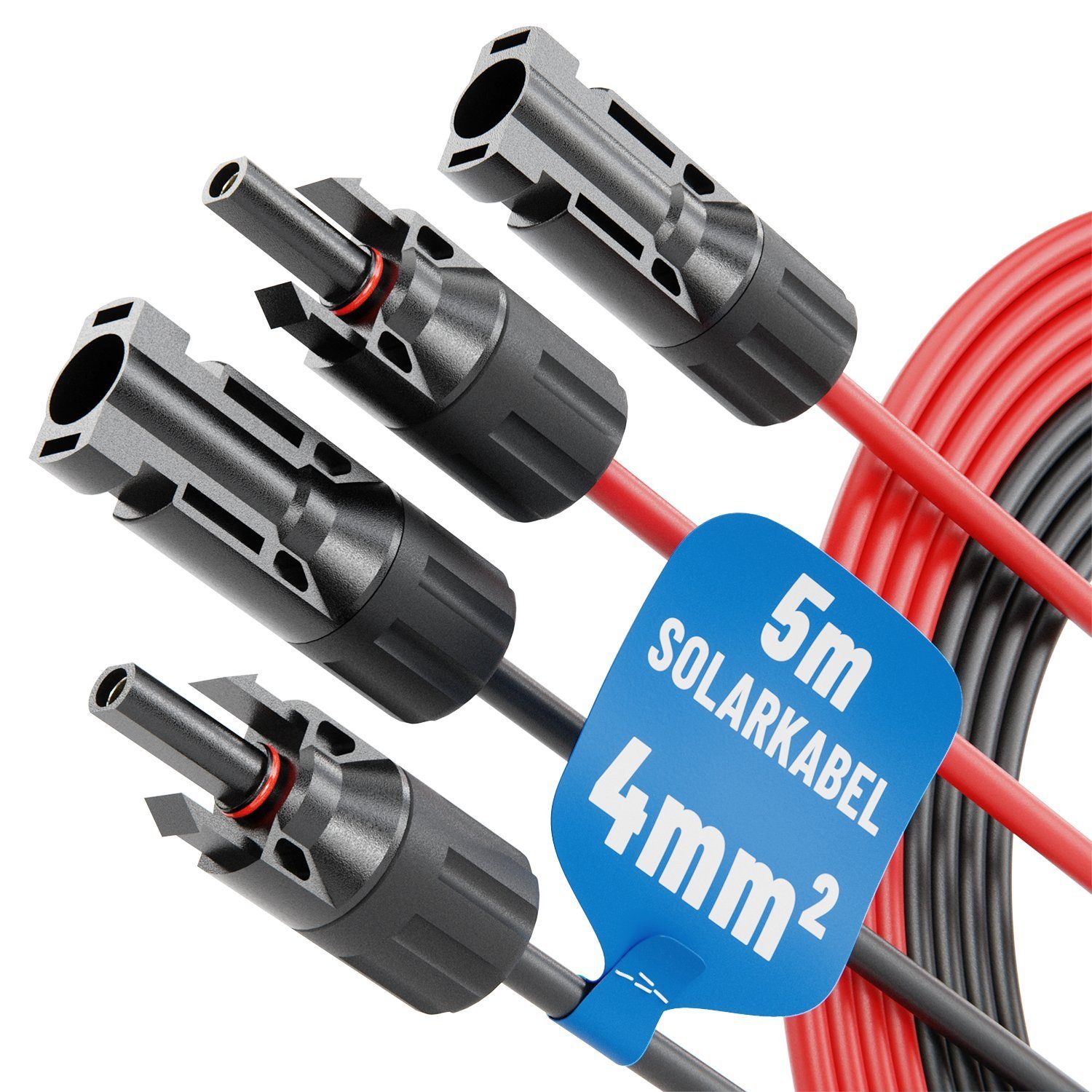 ABSINA 2x 5 Meter Solarkabel 4mm2 H1Z2Z2-K schwarz & rot - PV Kabel 4mm2 Solarkabel, (500 cm)