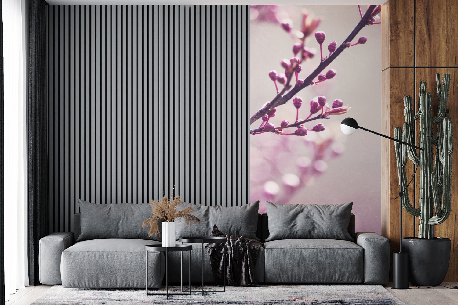 MuchoWow Küche, Sakura, violetten Schlafzimmer Fototapete für Nahaufnahme der Blüten Matt, bedruckt, St), (2 Fototapete Vliestapete Wohnzimmer einer
