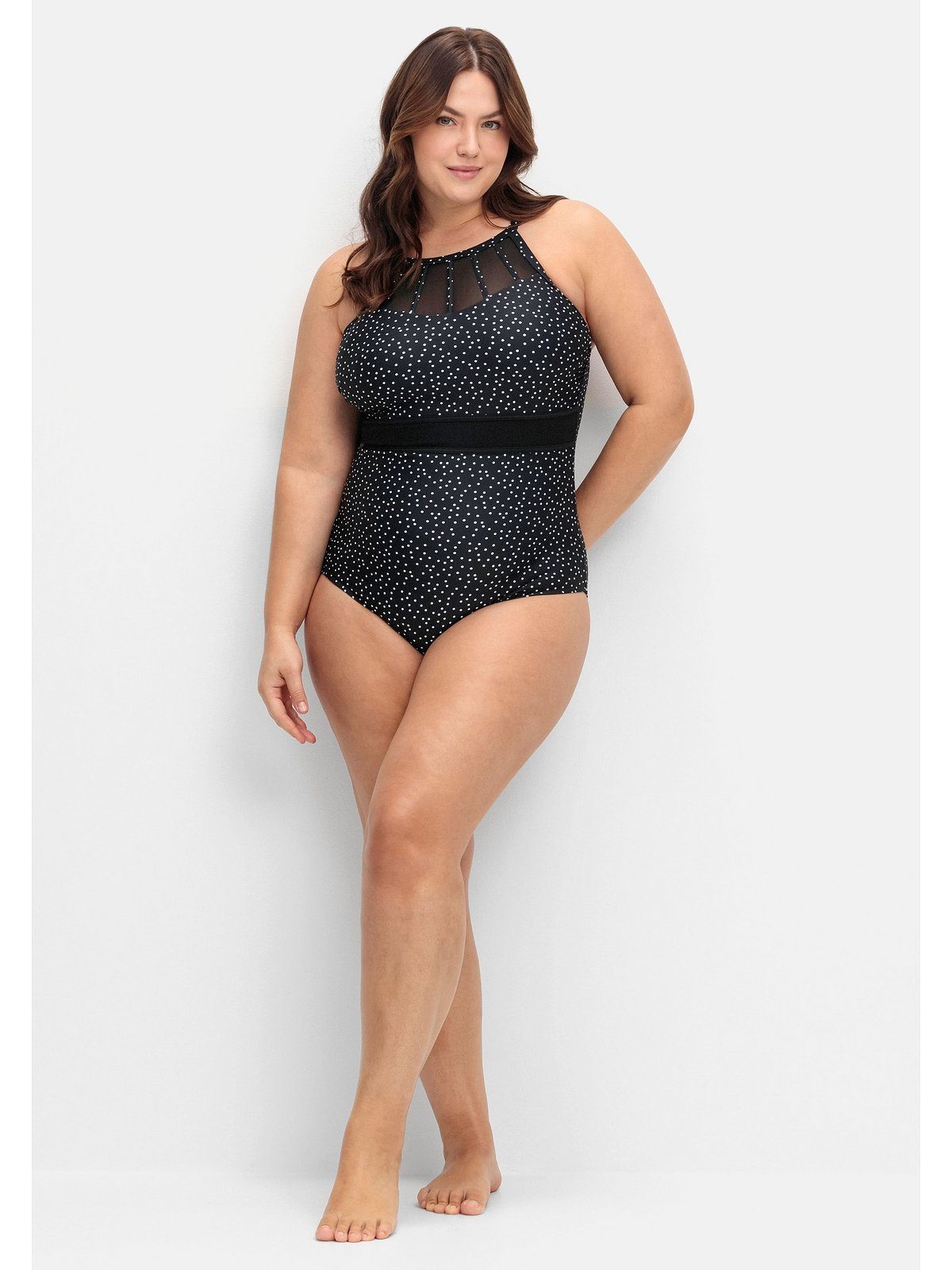 Sheego Badeanzug Große Größen mit halbtransparentem Netzeinsatz