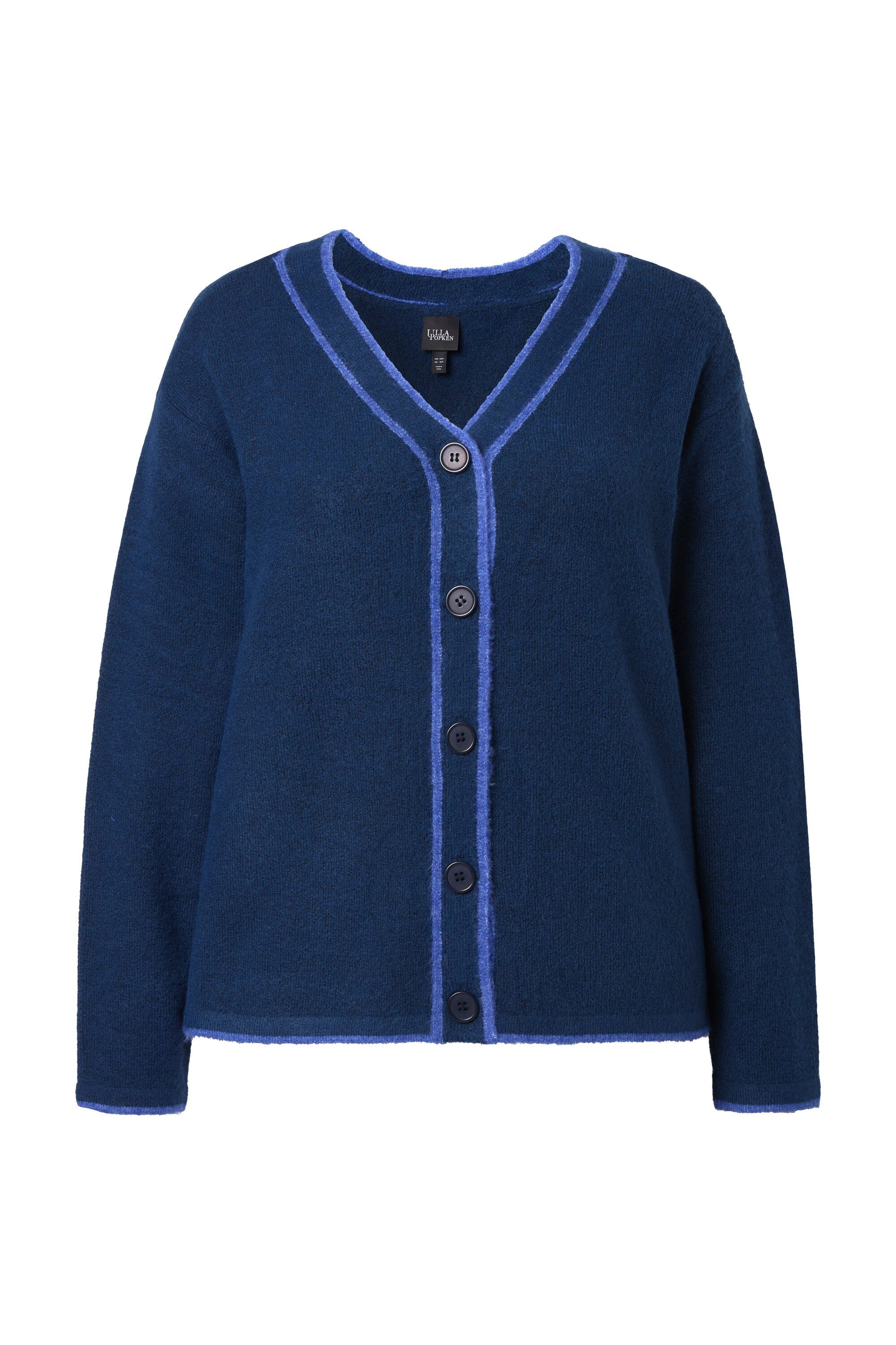 Ulla Popken Strickjacke Strickjacke Kontrastnaht V-Ausschnitt Langarm günstig online kaufen