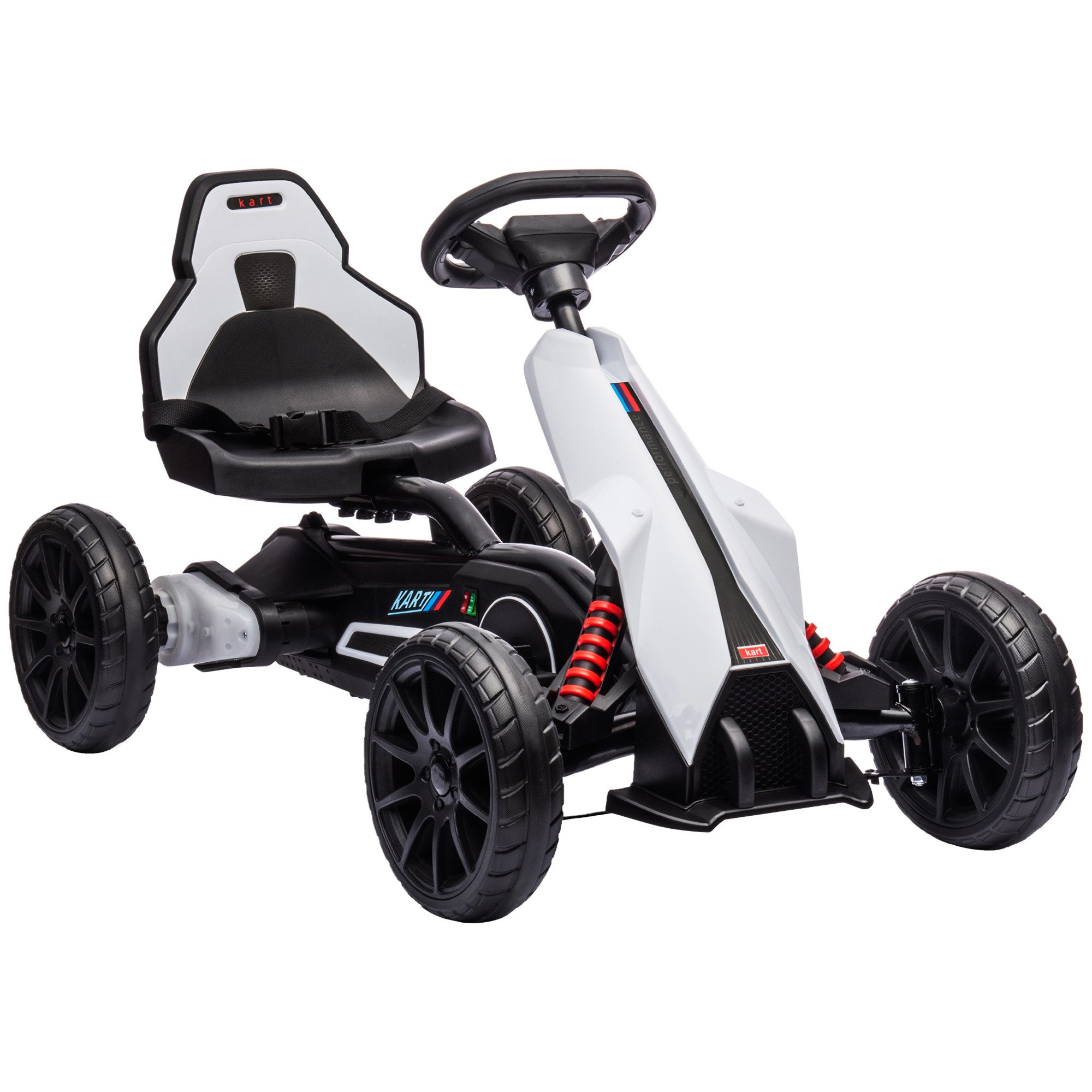 HOMCOM Elektro-Kinderauto Elektro Gokart mit 2-Fach Modus, Sicherheitsgurt, Lenkrad, Belastbarkeit 30 kg, (1-tlg), 12 V, 3-5km,h, für 3-8 Jahre Kinder, Weiß