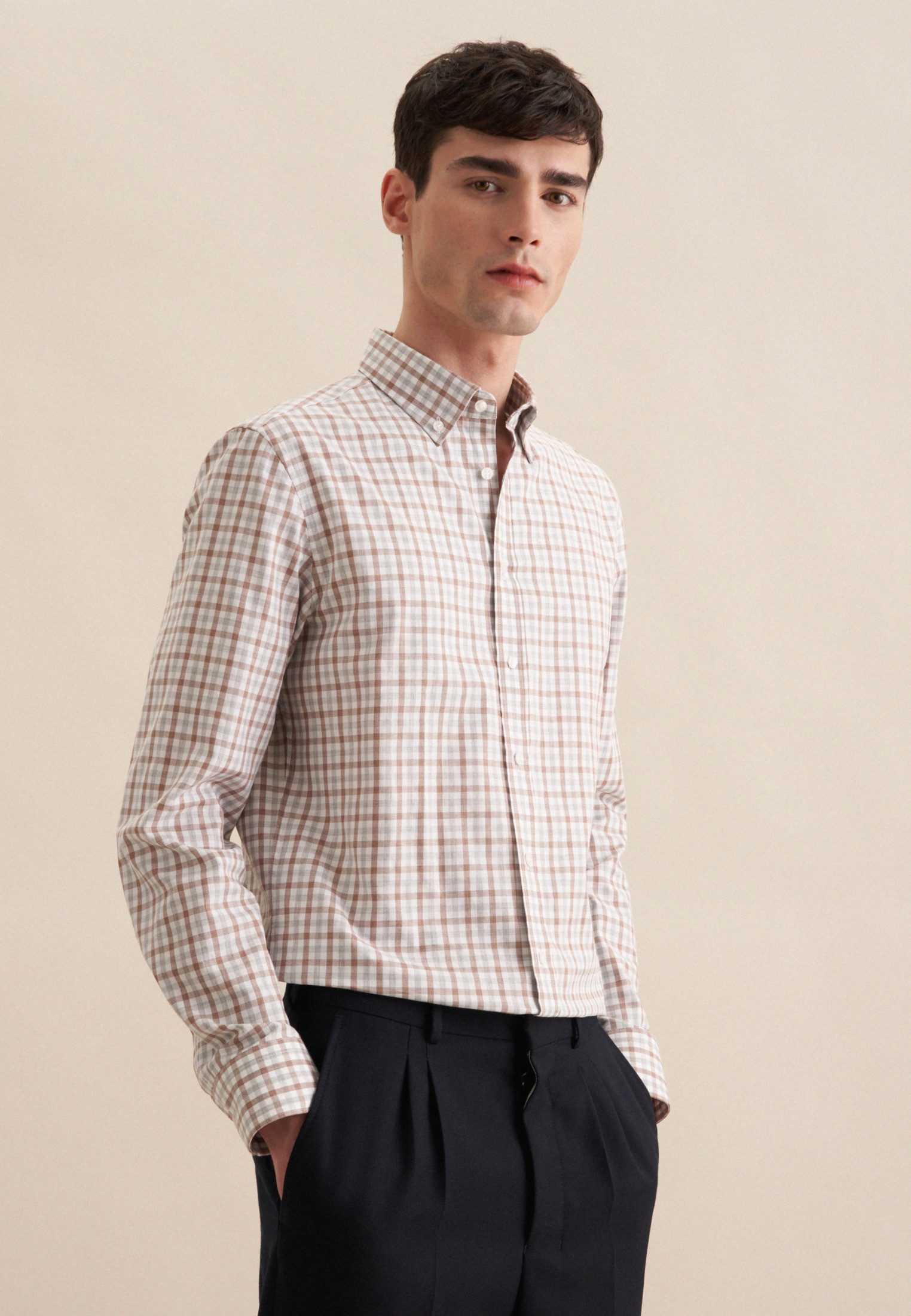 seidensticker Flanellhemd "Slim", Slim Langarm Button-Down-Kragen Karo günstig online kaufen