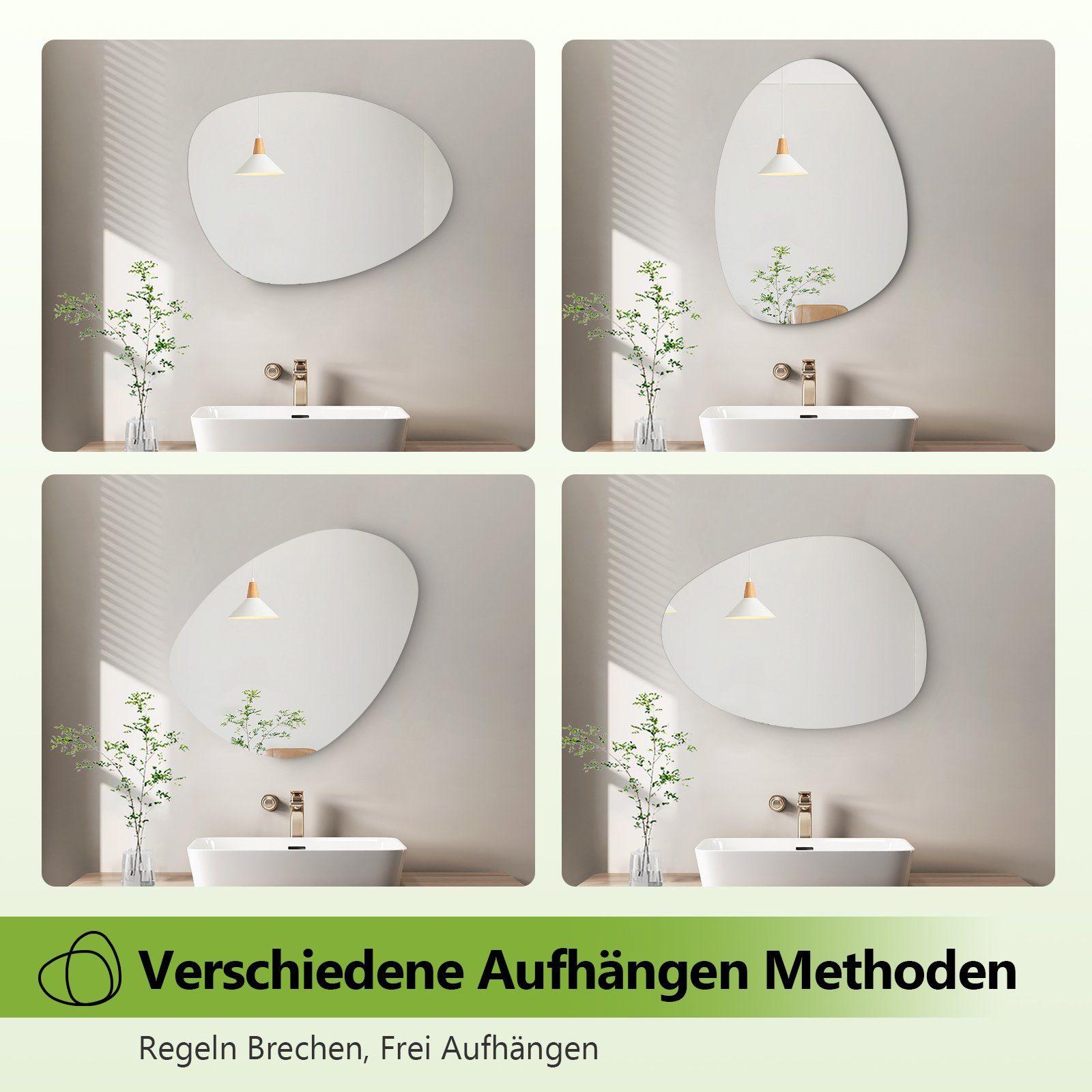 HD-Spiegel Wandspiegel S'AFIELINA Flur Mehrere Badezimmer, Wohnzimmer, asymmetrisch Installationsmethoden, Wandspiegel für Dekospiegel