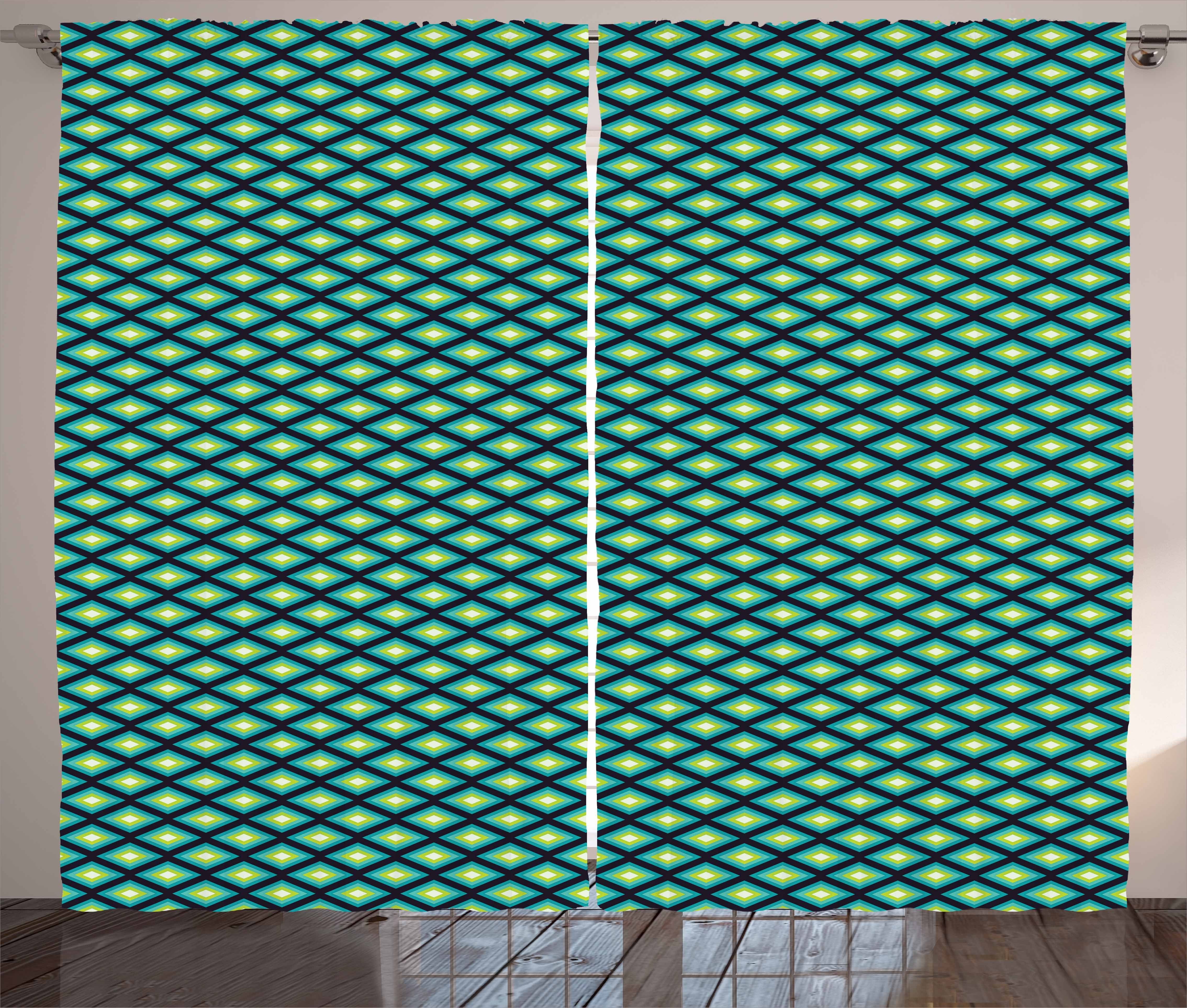 Abstract Gardine Vorhang Geometrisch Rhombuses Haken, Abakuhaus, Schlafzimmer Kräuselband und Schlaufen mit Blue