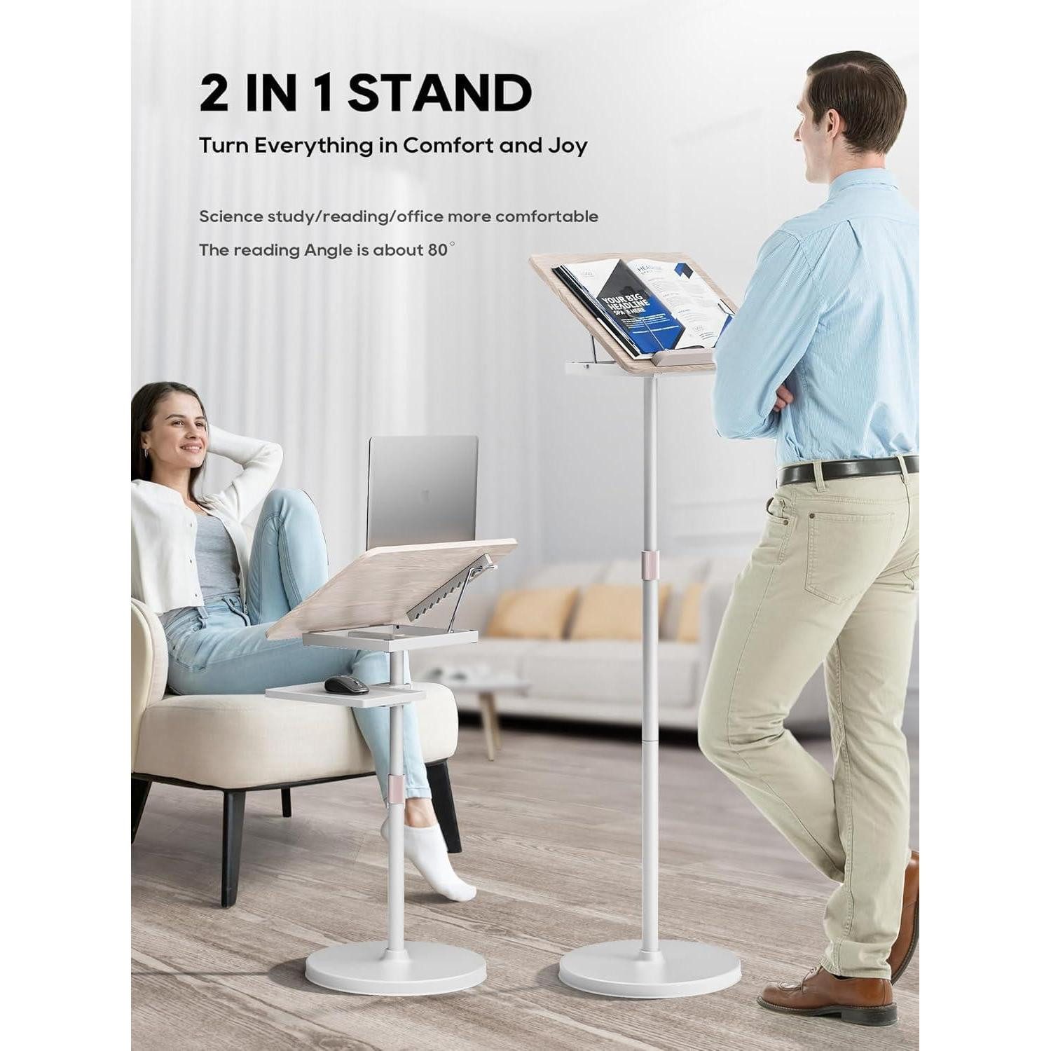 LuxusKollektion Buchstütze 2-in-1 Verstellbarer Buchständer Dual-Use Boden Tischhalter 60-132cm