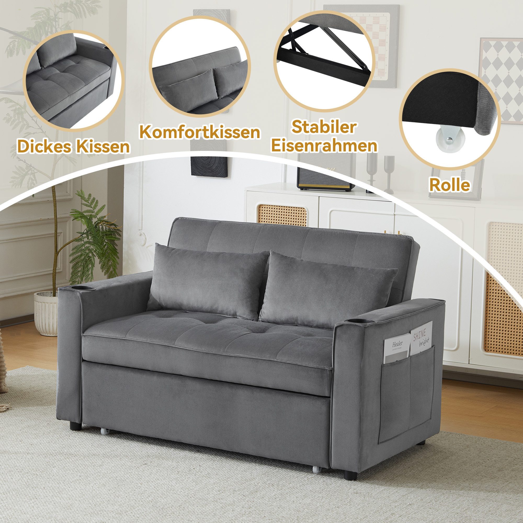 Merax Schlafsofa, mit 3-in-1 Bettfunktion,Loungesessel mit günstig online kaufen