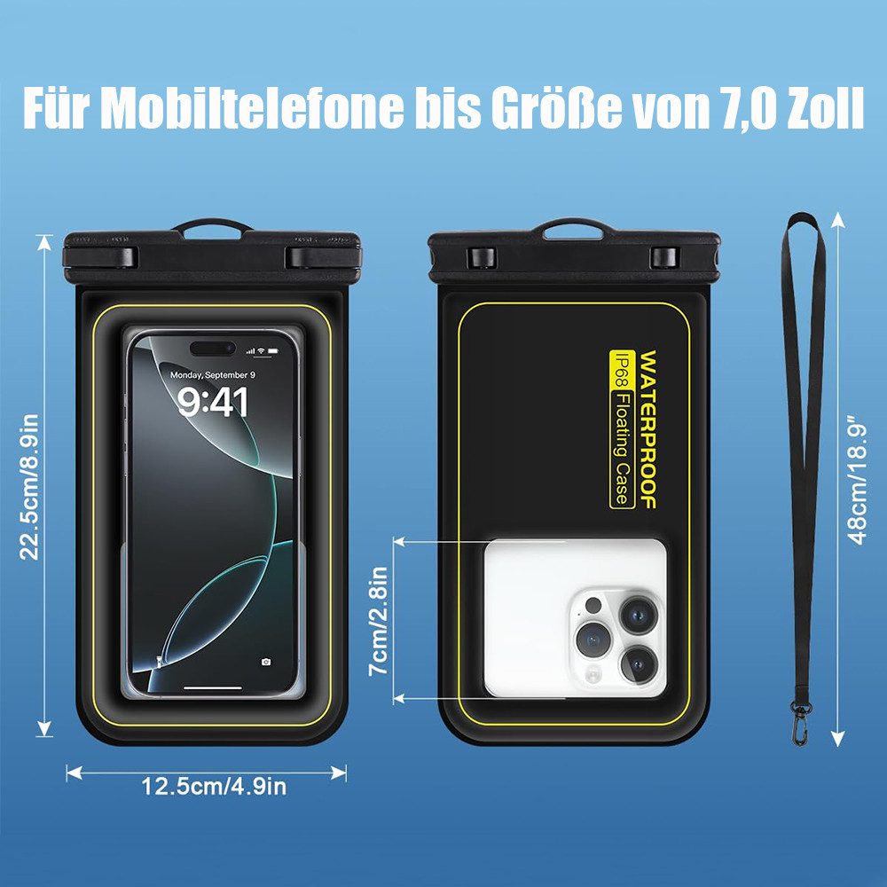 TUWENA Handyhülle 2 Stück Wasserdichte Handyhülle, IP68 Unterwasser Handytasche, Für iPhone 16 15 14 13 12 Pro Max, Samsung, Smartphone bis zu 7 Zoll
