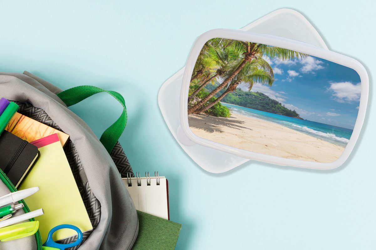 MuchoWow Lunchbox für und - - für Brotbox Erwachsene, Brotdose, Urlaub, - Insel Kinder Strand und weiß Mädchen Kunststoff, Meer Jungs (2-tlg)