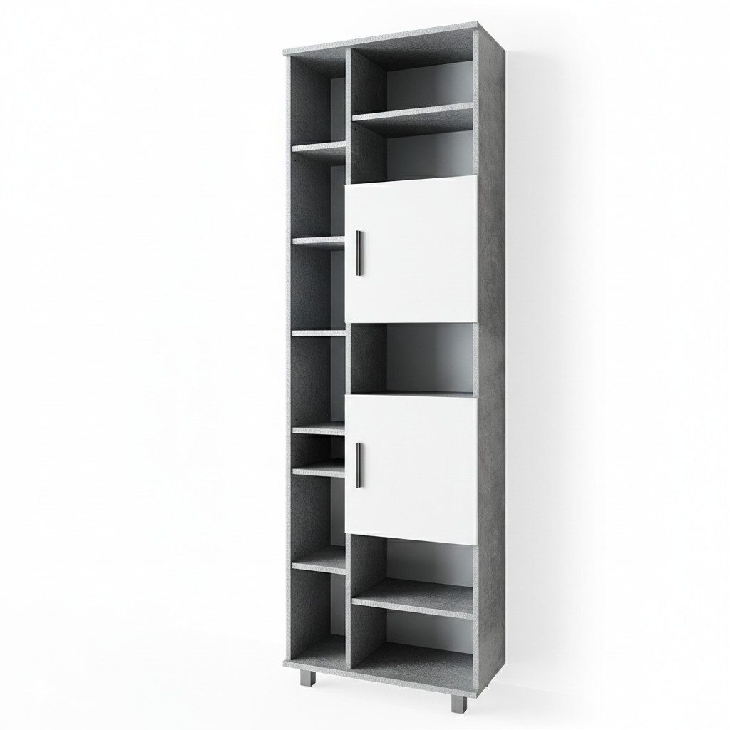 Vicco Hochschrank Ilias, Beton/Weiß, 60 x 190 cm (1-St) Drehbar