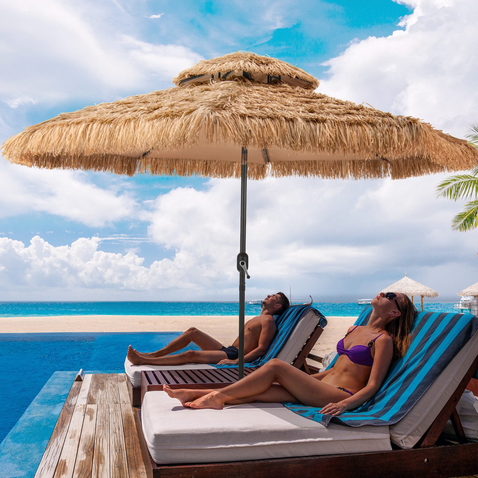 KOMFOTTEU Sonnenschirm, Hawaii, Strohschirm um 30° günstig online kaufen