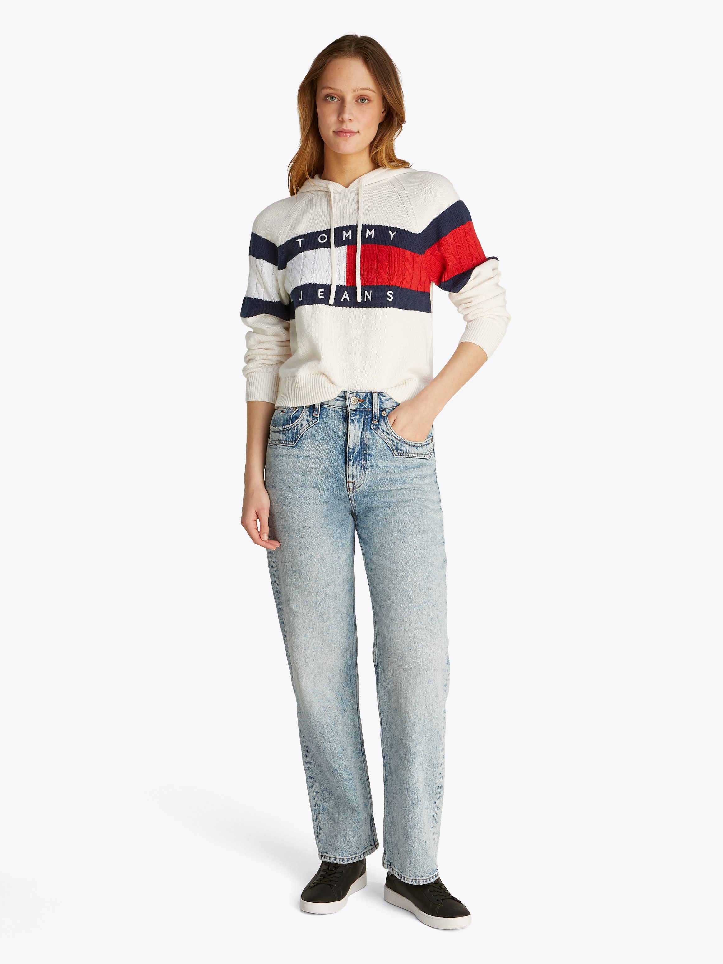 Tommy Jeans Kapuzenpullover TJW CENTER FLAG HOOD SWEATER EXT mit Kapuze, großem Logo-Flag