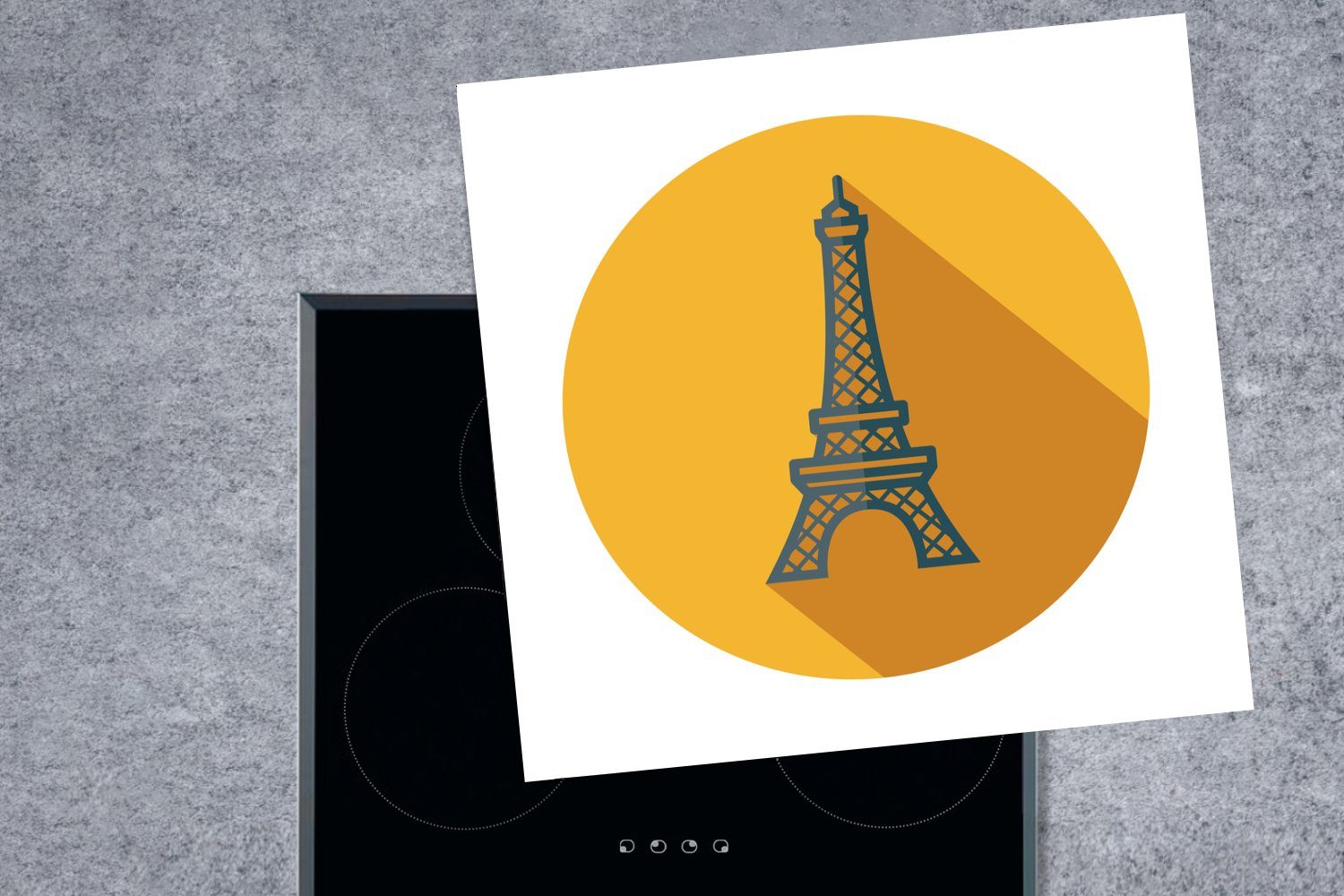 tlg), als (1 Eiffelturm küche französische Herdblende-/Abdeckplatte gelber in Arbeitsplatte Ceranfeldabdeckung, cm, MuchoWow Vinyl, Der 78x78 einer für Illustration, Kreis