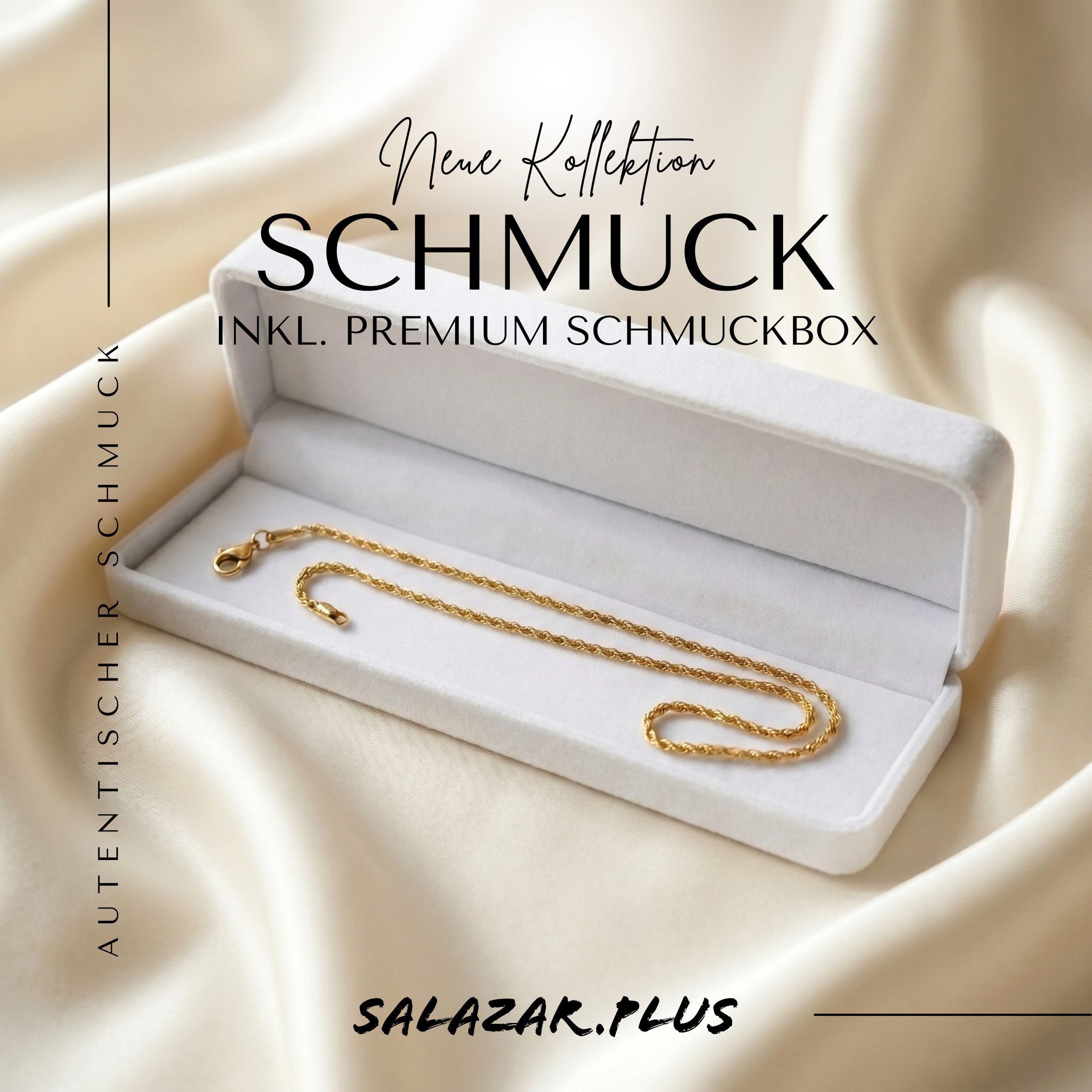 salazar.plus Edelstahlkette Luxus Kordelkette Rope aus vergoldetem Edelstahl geflochten, delstahl Kordelkette vergoldet – Länge 50cm, Breite 2mm, Rope Design