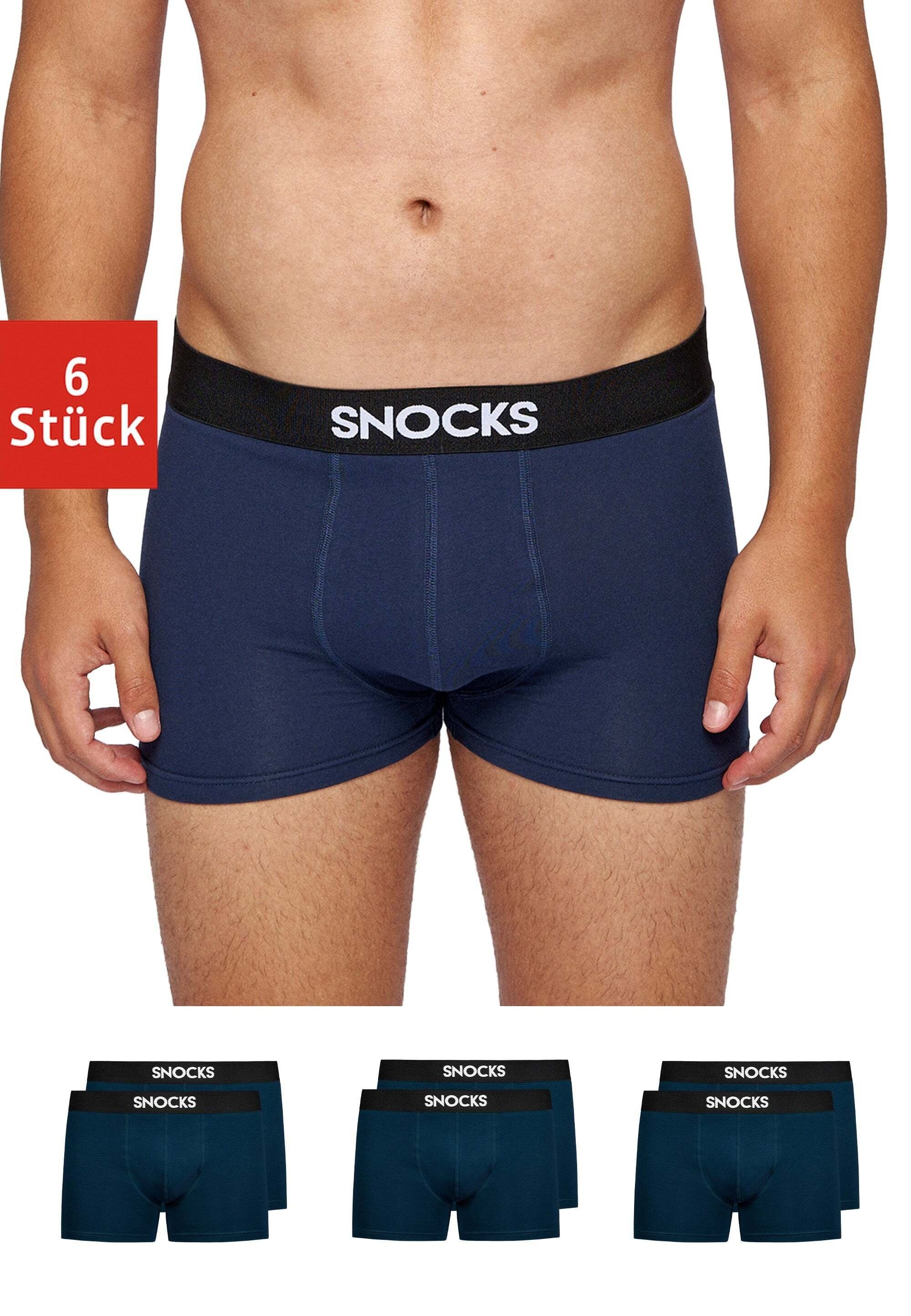 SNOCKS Boxershorts Enge Boxershorts Pants Herren Männer Unterhosen (6-St) aus Bio-Baumwolle, ohne kratzenden Zettel Blau