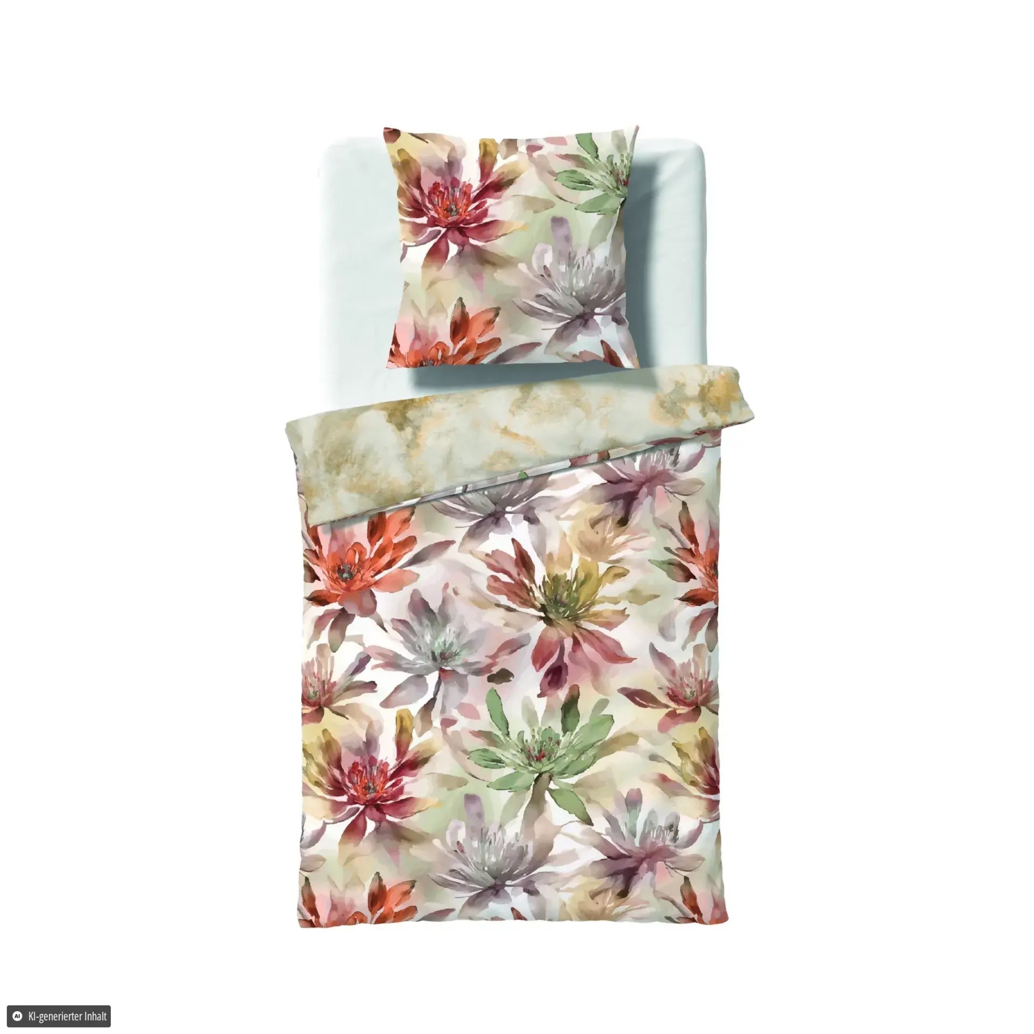 fleuresse Bettwäsche Fleuresse Mako-Satin Bettwäsche 240x220 Blüten terra creme Wende 11512, Mako-Satin, 3 teilig, für Sommer und Winter