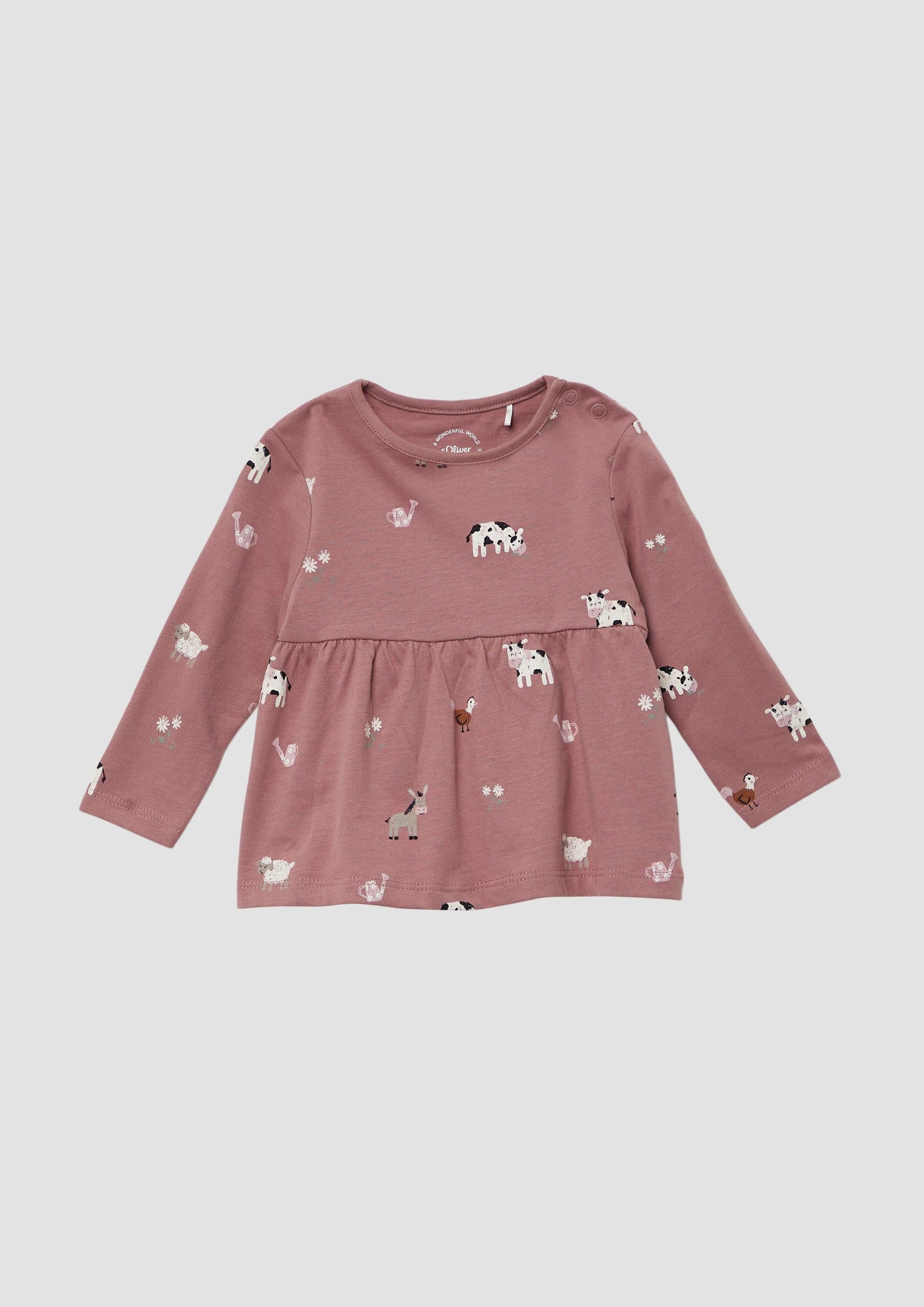 s.Oliver Langarmshirt T-Shirt Ausgestelles Jerseyshirt mit All-over-Print