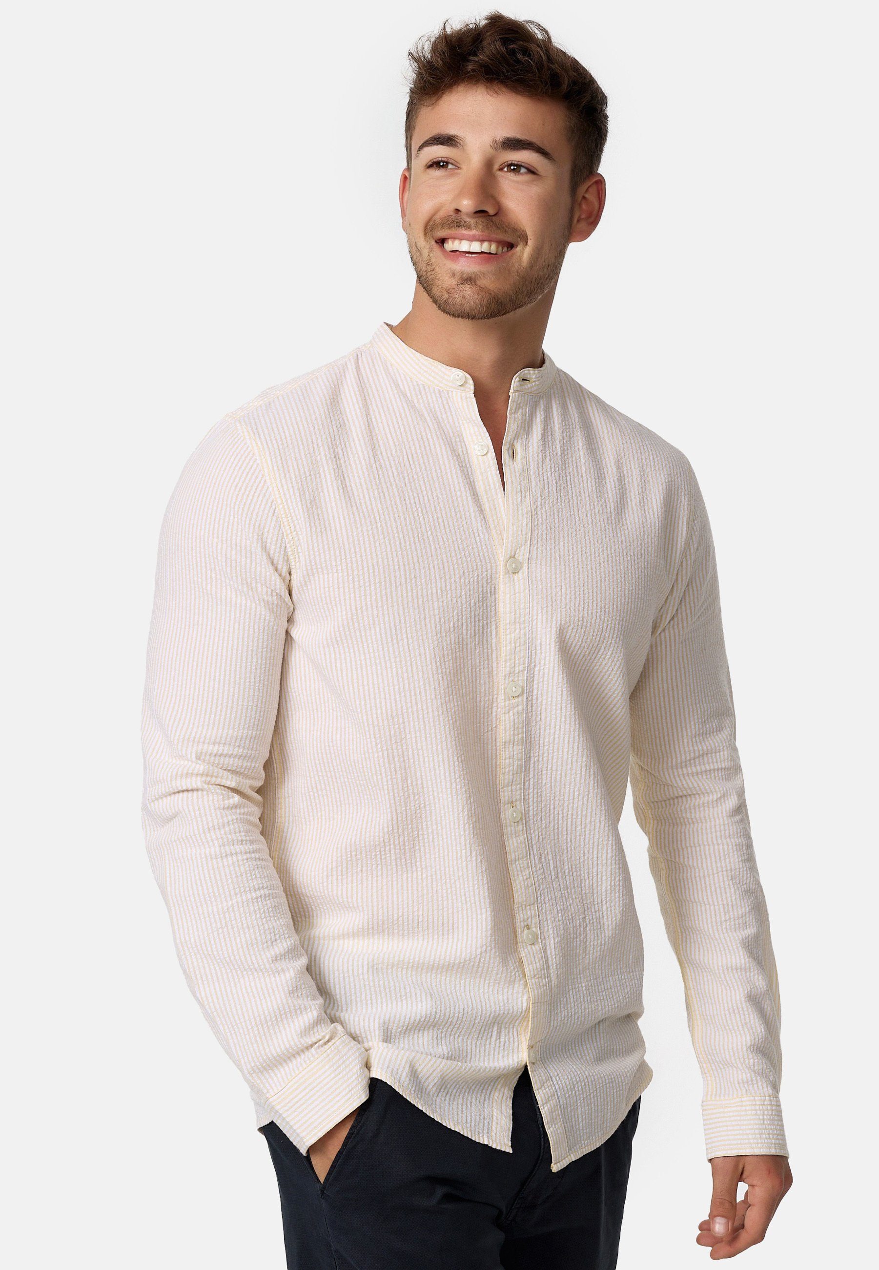 Indicode Langarmhemd Herren INCari Herrenhemd Langarm mit kurzem Stehkragen günstig online kaufen
