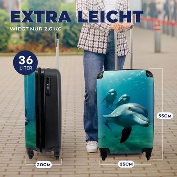 MuchoWow Handgepäckkoffer Wasser - Delphin - Blau, 4 Rollen, Reisetasche mit rollen, Handgepäck für Ferien, Trolley, Reisekoffer