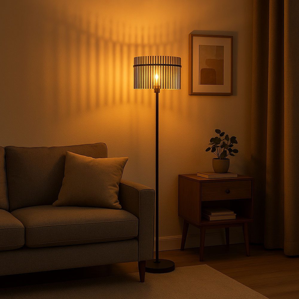 GLOBO LIGHTING LED Stehlampe, Leuchtmittel inklusive, Warmweiß, LED Stehleuchte Wohnzimmer Stehlampe Retro Design Rauchglas Höhe 152cm