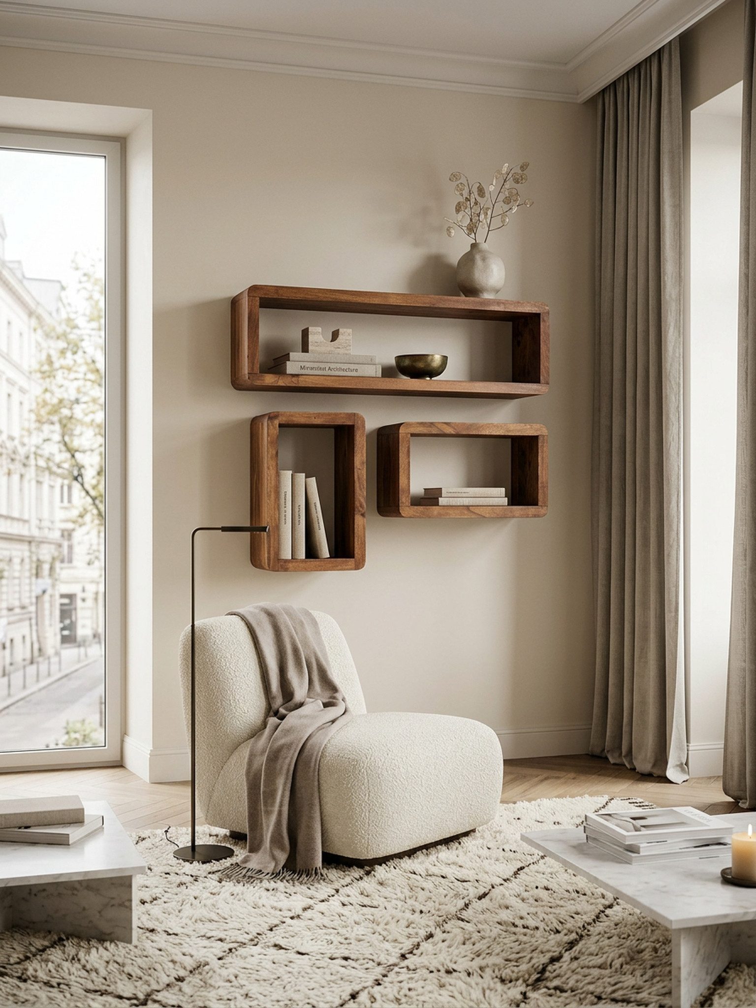 KADIMA DESIGN Wandregal Design Wandregal 3er Set BOHA Massiv Holzregale Edelholz Wand, Echtholz, Wand-Regale, Hängend Würfel, Regal Wandkästen Eckig, Landhausstil, Rustikales Wandregal-Set Holz, Hängeregal Viereckig